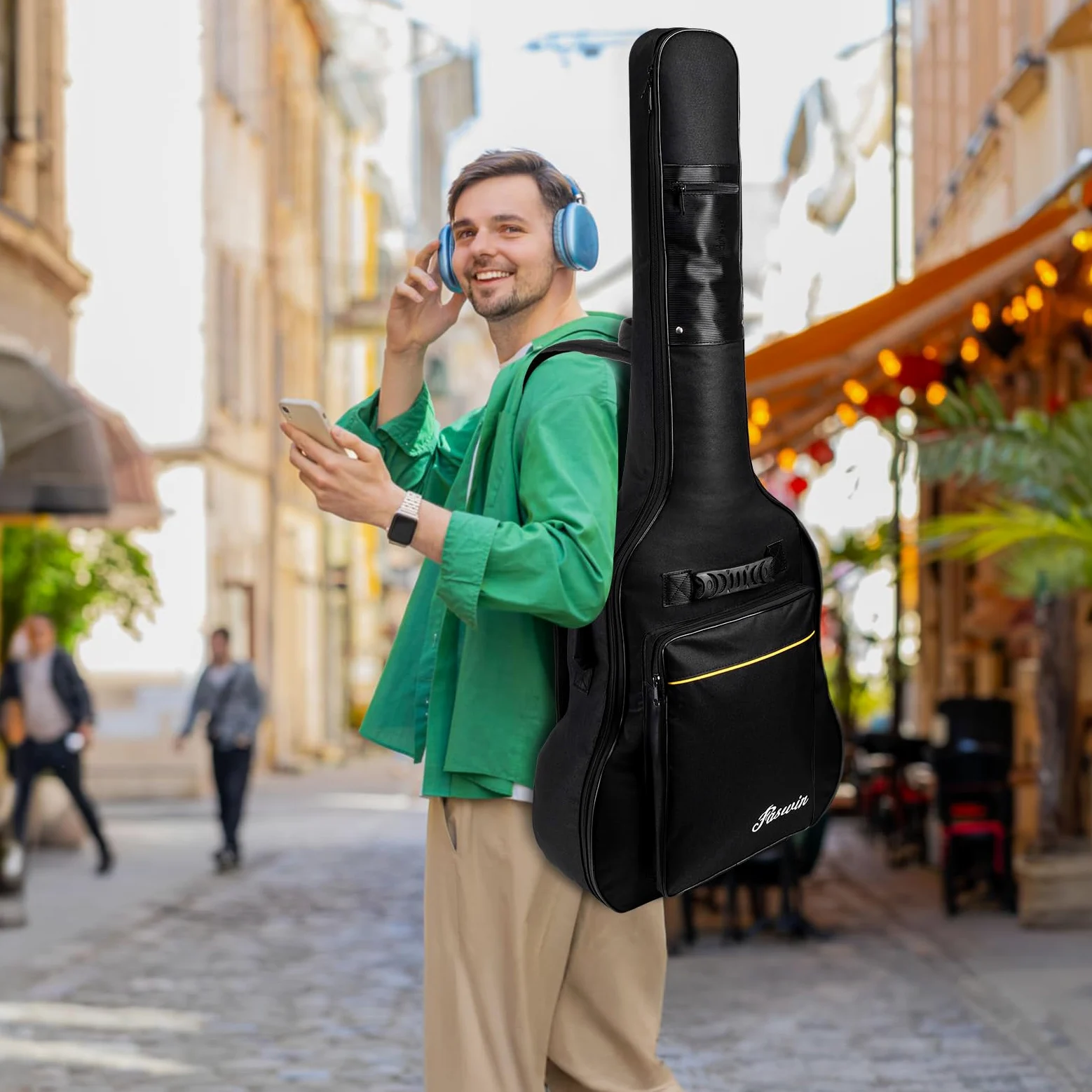 Pokrowiec na gitarę 104 cm, podwójny regulowany pasek na ramię, torba na gitarę akustyczną, wodoodporna tkanina Oxford, podkładka z gąbki o grubości 0,8 cm, czarna