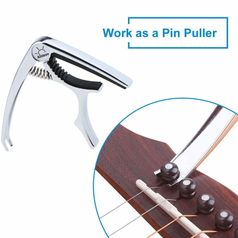 Alnicov Guitar Capo Clip, zacisk do strojenia gitary elektrycznej z narzędziem do wyciągania kołków do gitar, basów, ukulele