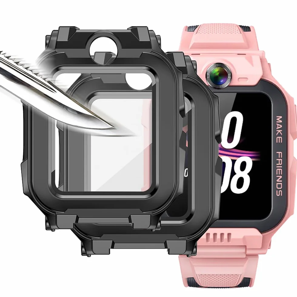 [2 sztuki] 2 czarne z folią ochronną na ekran ze szkła hartowanego do imoo Watch Phone Z7, twardość 9H PC, zderzak, cienka obudowa pełna ochrona