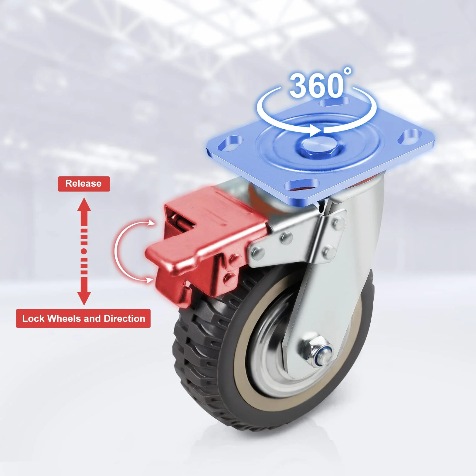 Kółka do dużych obciążeń, Ø150mm rolki transportowe - 4x kółka skrętne z hamulcem, kółka meblowe do stołu spawalniczego, nośność 1600KG