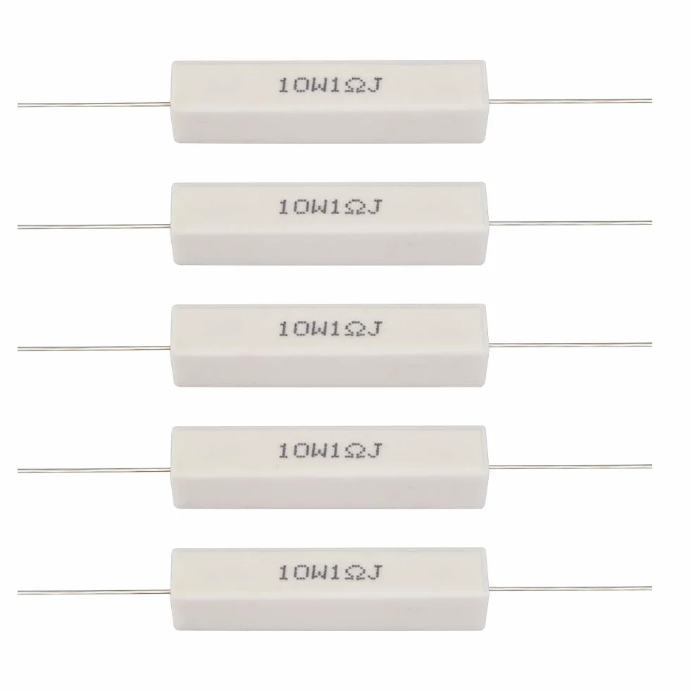 Rezystor ceramiczny 10 sztuk, 10 W rezystor cementowy Zestaw rezystorów dzielnika głośnika Ceramiczny 1 Ohm / 1,5 Ohm / 5 Ohm / 6 Ohm Cementowe rezystory mocy. (1 Ohm)