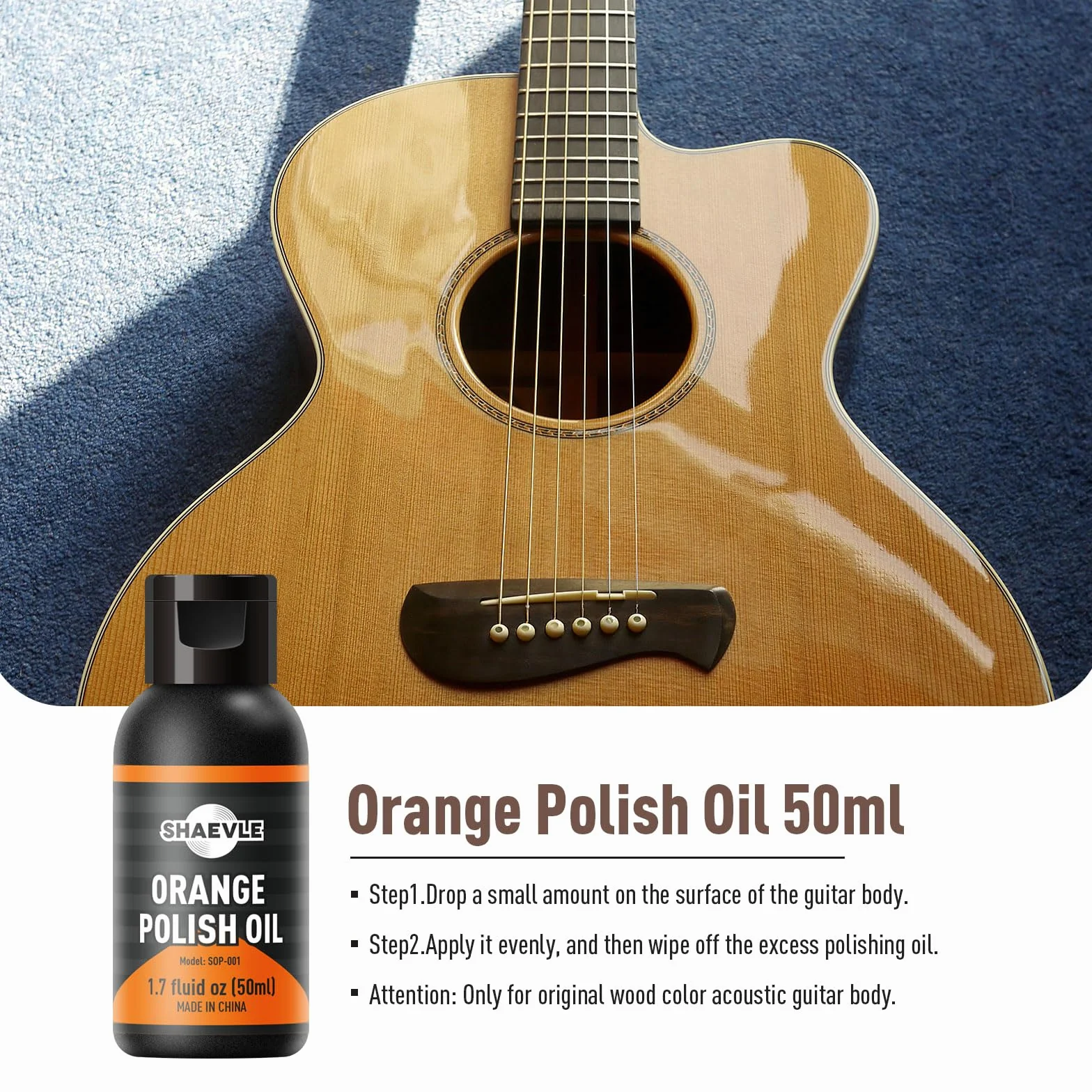 Zestaw do czyszczenia gitary akustycznej: Orange Polish Oil, Fingerboard Lemon Oil, String Cleaner, Guitar String Winder, String Brush, Cleaning Cloth&String Cleaner Cloth