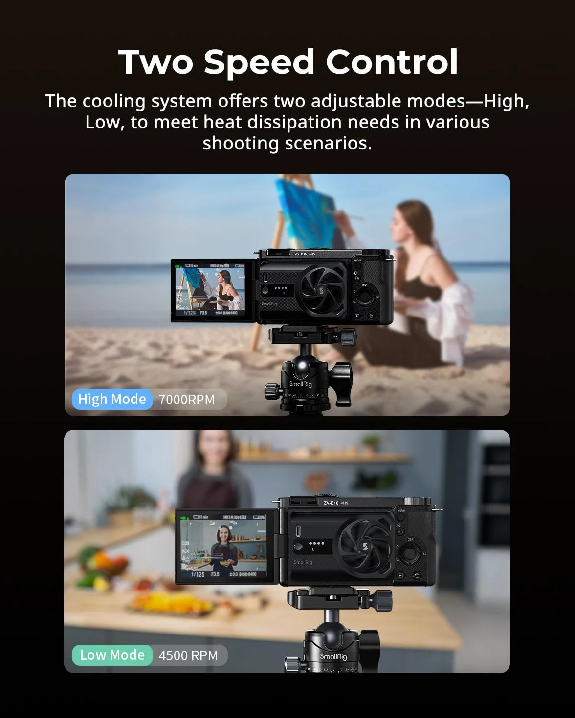 SMALLRIG Kühlventilator mit integriertem Akku, externes Kamerakühlsystem, Einrastdesign für Sony A7 IV/A7S III/A7C II/A6700/ZV-E10/ZV-E10 II/FX3/FX30, für Canon R5/R5 Mark II/R6 Mark III - 5329