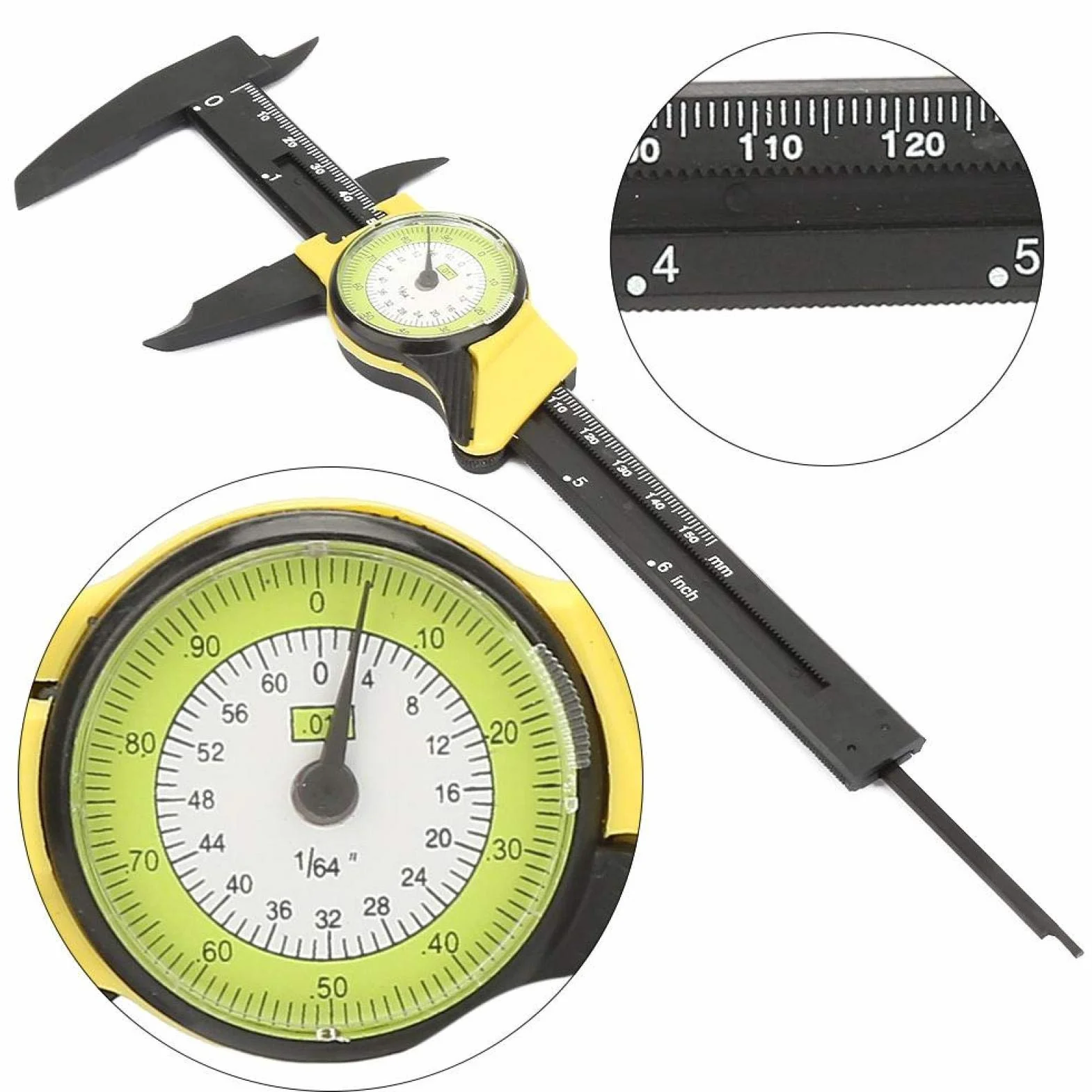 GOTOTOP Suwmiarka do pomiaru mikrometrów ze stali nierdzewnej, 0-150 mm, cyfrowa suwmiarka z wyświetlaczem LCD, dokładność 0,1 mm, do pomiarów zewnętrznych, wewnętrznych i głębokości (żółta (angielska))