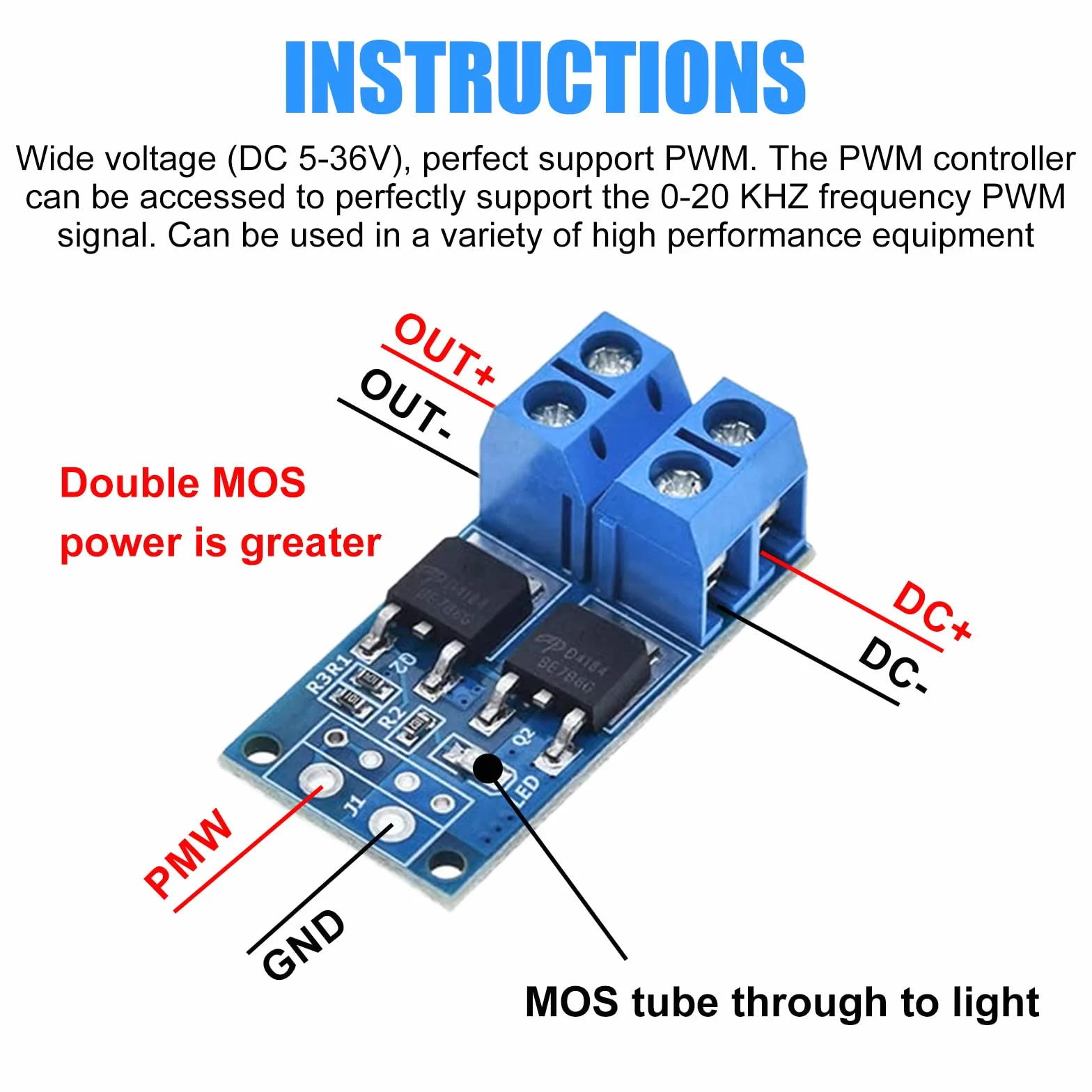 Vegena 20 modułów Mosfet, moduł sterownika Mosfet 5 V-36 V 15 A (maks. 30 A) 400 W Dual Mosfet Trigger Switch Drive Module PWM Driver Module Module Elektroniczny przełącznik Control Board do Arduino