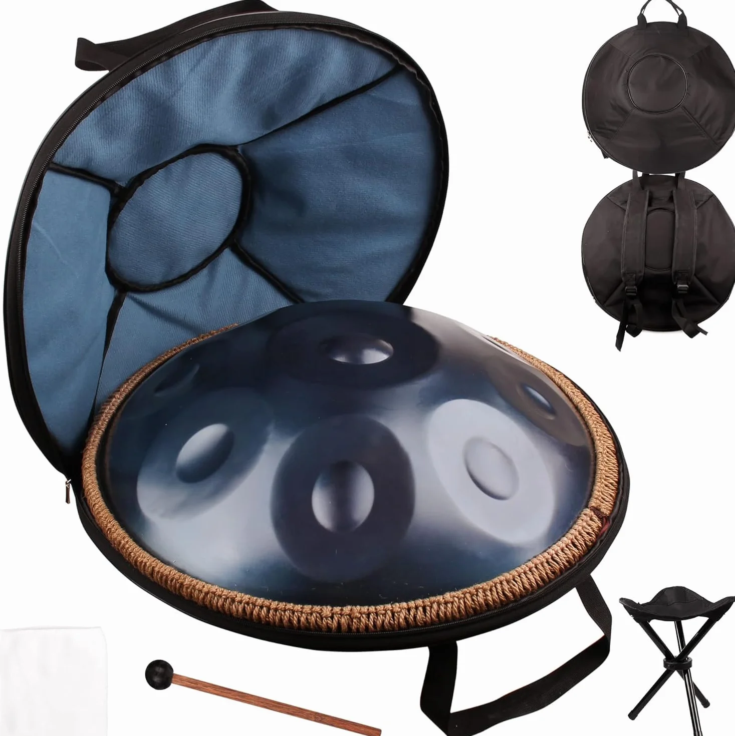 Handpan 432 Hz stalowa bębenka 10 dźwięków 56 cm D-moll z torbą i uchwytem do terapii dźwiękiem medytacji