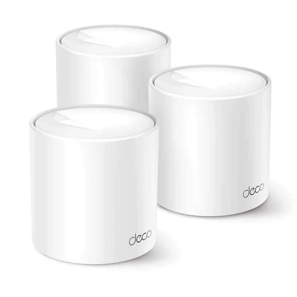 TP-Link Deco X1500 (3‑pak), System Mesh Wi‑Fi 6 AX1500, 2 porty Gigabit LAN każda, OFDMA, MU‑MIMO, AI‑Driven Mesh, Bezszwowy roaming, Kontrola rodzicielska, Kompatybilny z Alexa, Biały