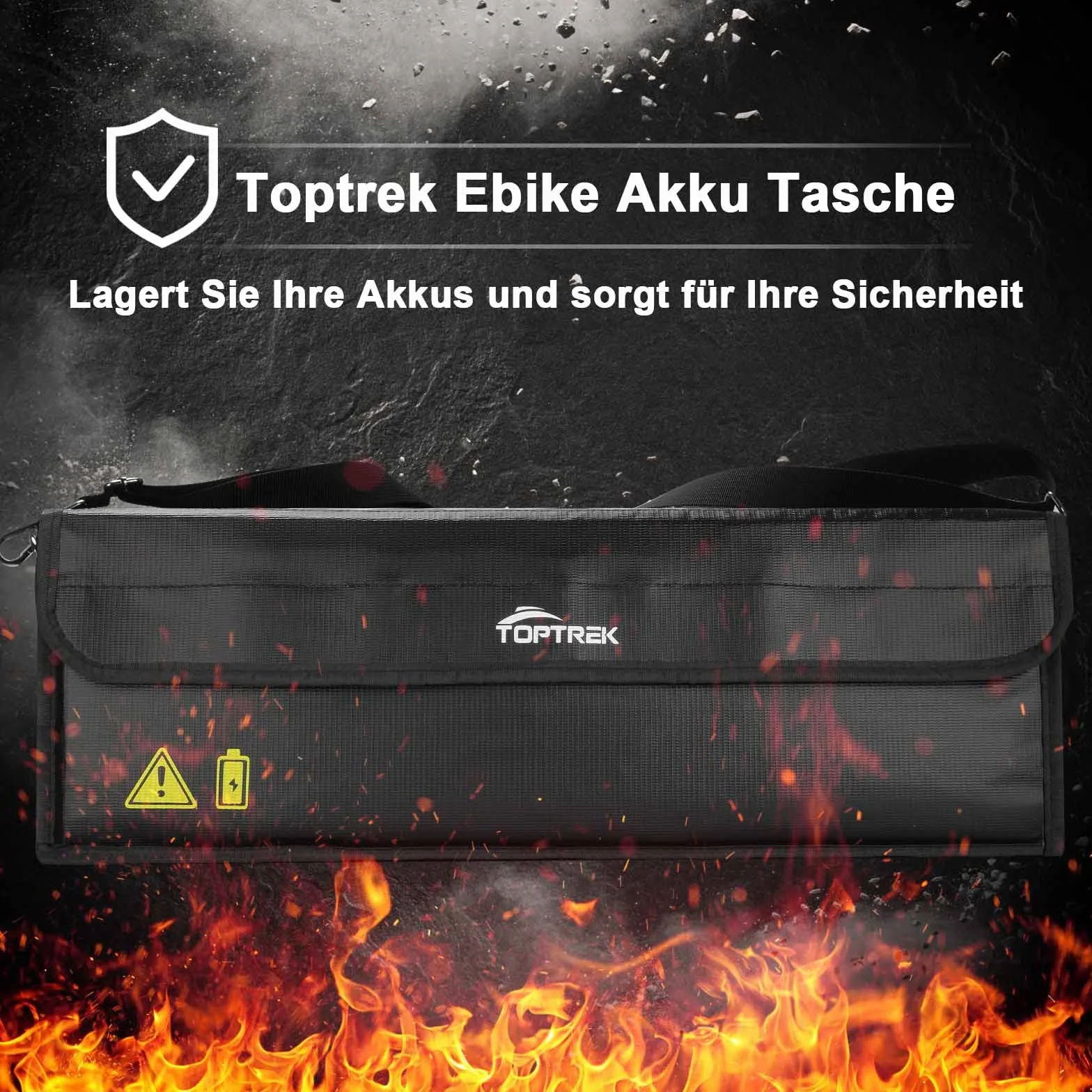 toptrek Torba na akumulator Ebike ognioodporna do 1000°C, wodoszczelna, odporna na wybuchy, lipo Safe Bag do przechowywania, transportu, ładowania, pokrowiec ochronny na akumulator elektryczny, duża