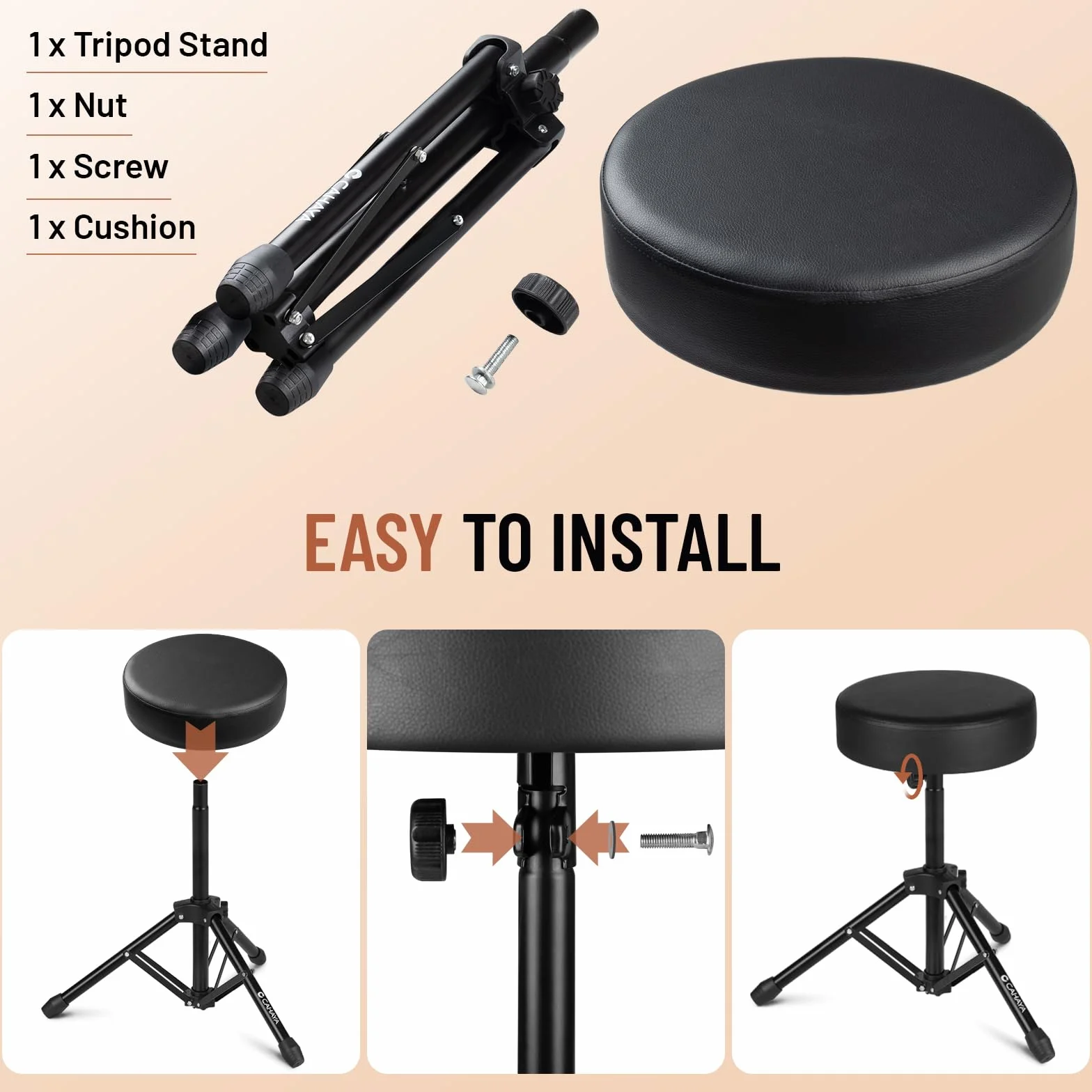 CAHAYA 6,5 cm, ekstra gruby, wyściełany stołek perkusyjny: 168 kg, super obciążenie, taboret bębnowy, składany, czarny, CY0334