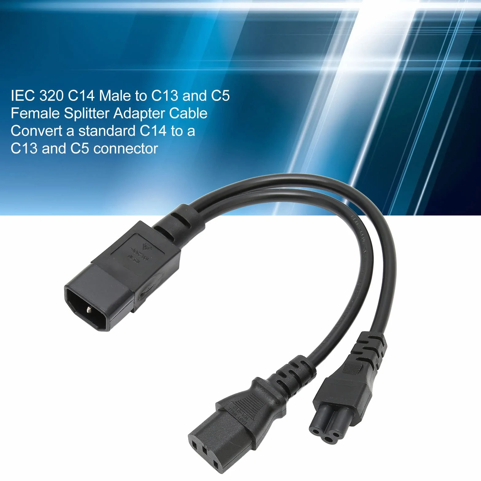 Kabel żeński IEC 320 C14 do C5 i C13, Przewód z Wtyczką Rozgałęźnika 1 Ft Y, Pojedynczy Kabel Zasilający C14 Męski C14 na C13 i C5 10 A 250 V, Ognioodporny, Odporny na Wysoką Temperaturę