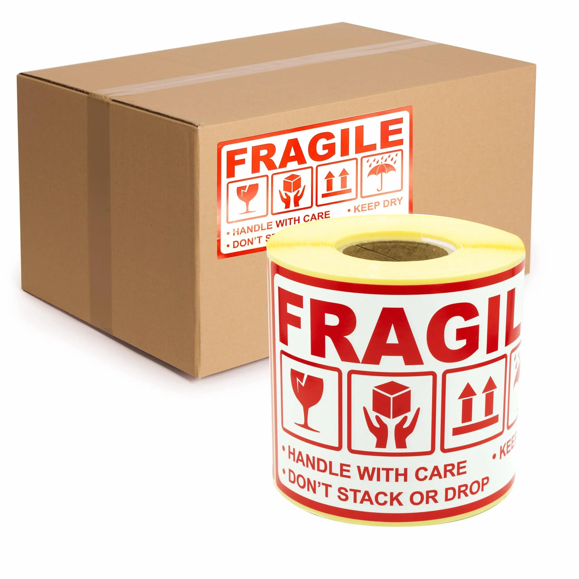 MD Labels Etykiety ostrzegawcze na rolce 90 x 150 mm Fragile- handle with care – keep dry – don't stack or drop- this way up - samoprzylepne etykiety wysyłkowe (300)