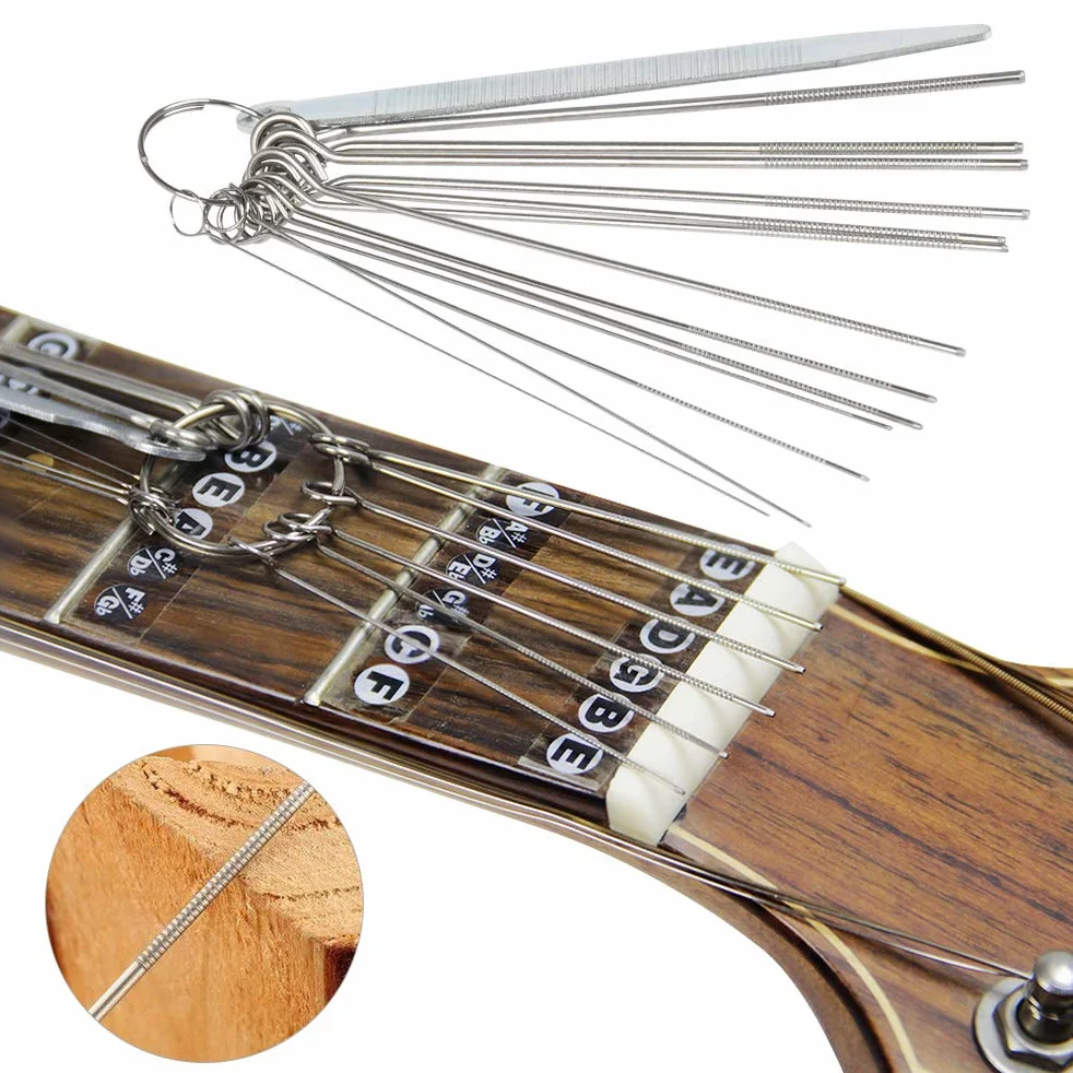 Pilnik siodłowy do mostka gitarowego, 13 rozmiarów, igły szlifierskie ze stali nierdzewnej, kamień szlifierski do ukulele gitarowego