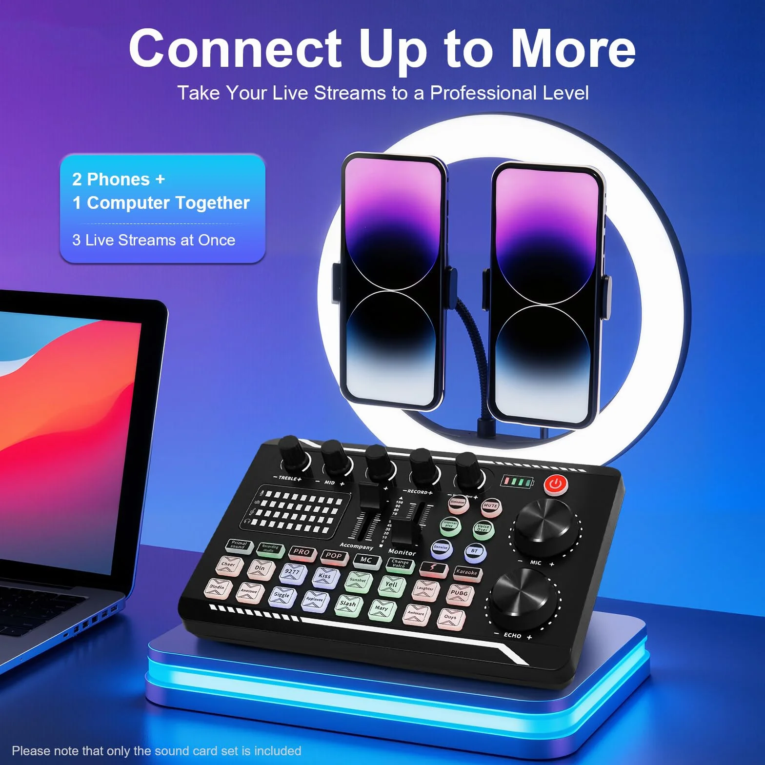Soundboard Live Sound Card Interfejs audio mikser strumieniowy z efektami dźwiękowymi Bluetooth zmieniacz głosu, karta dźwiękowa do nagrywania podcastów, streaming na żywo, YouTube, PC, smartfon