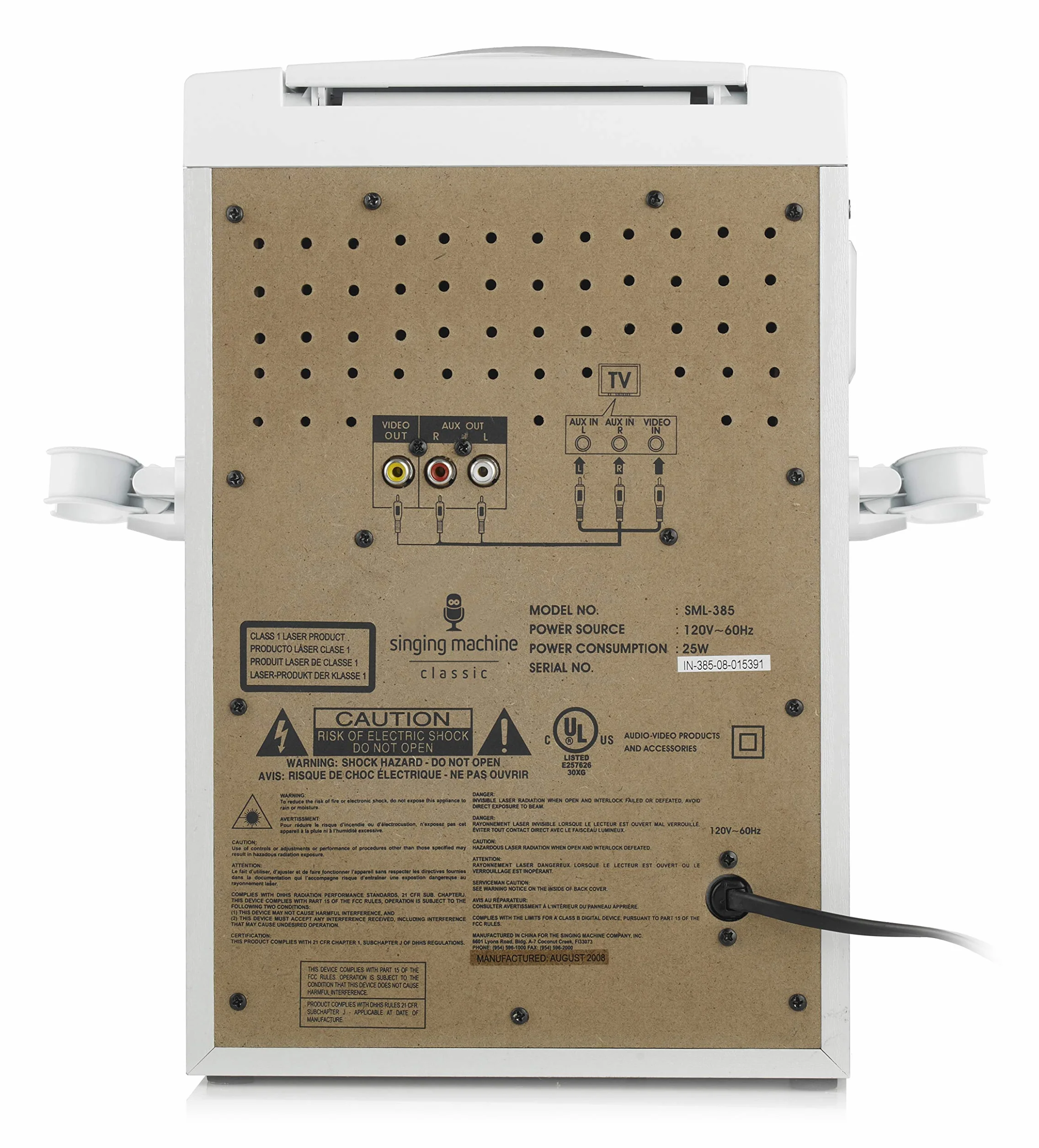 Singing Machine SML385U system karaoke ze złączem Bluetooth – biały dla Europy – efekty świetlne LED, mikrofon, USB, wyjścia RCA, regulator echa i równowagi oraz wejście AUX.