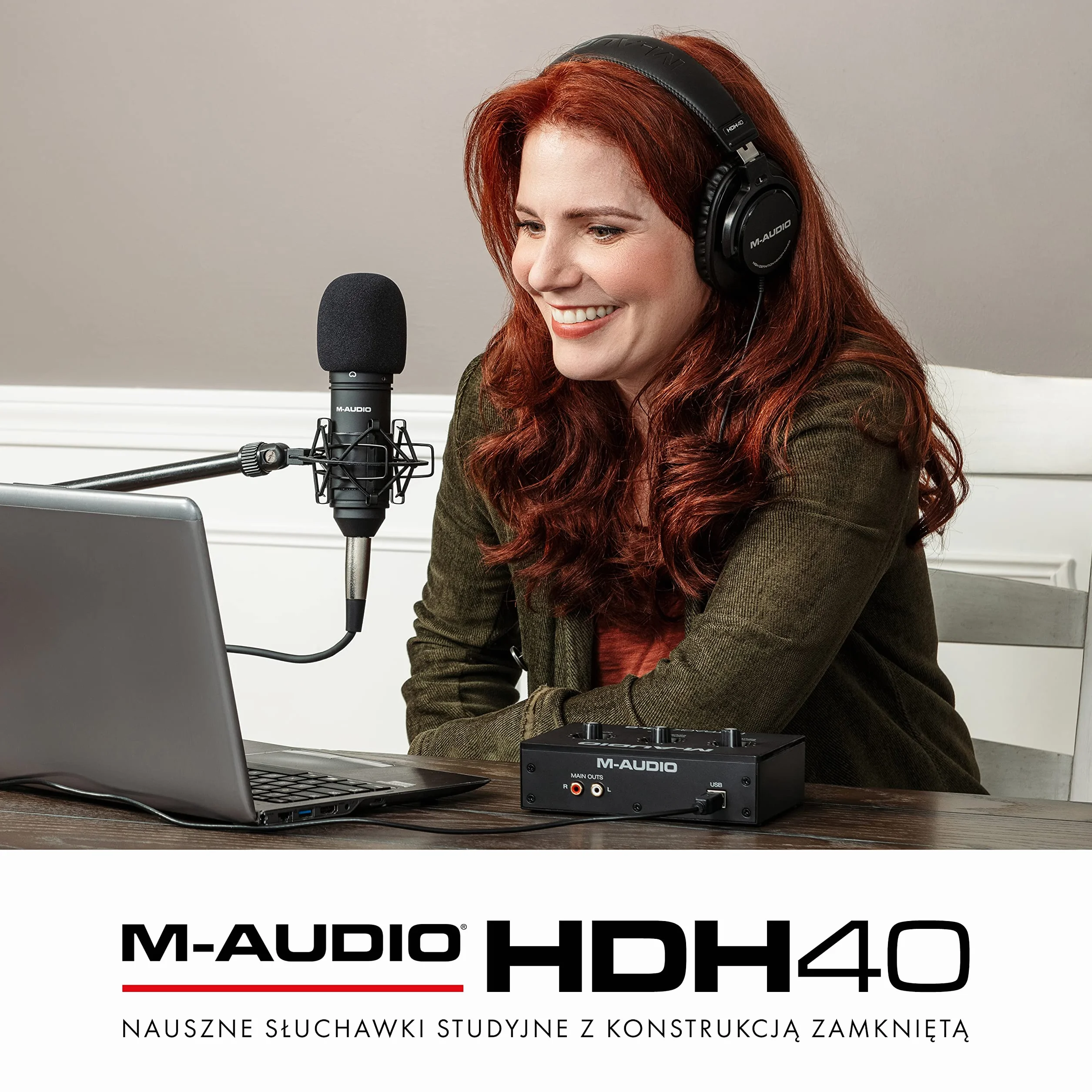 M-AUDIO HDH40 Nauszne zamknięte słuchawki studyjne z elastycznym pałąkiem i kablem 2.7 m do odsłuchu w studio, podcastów i nagrywania