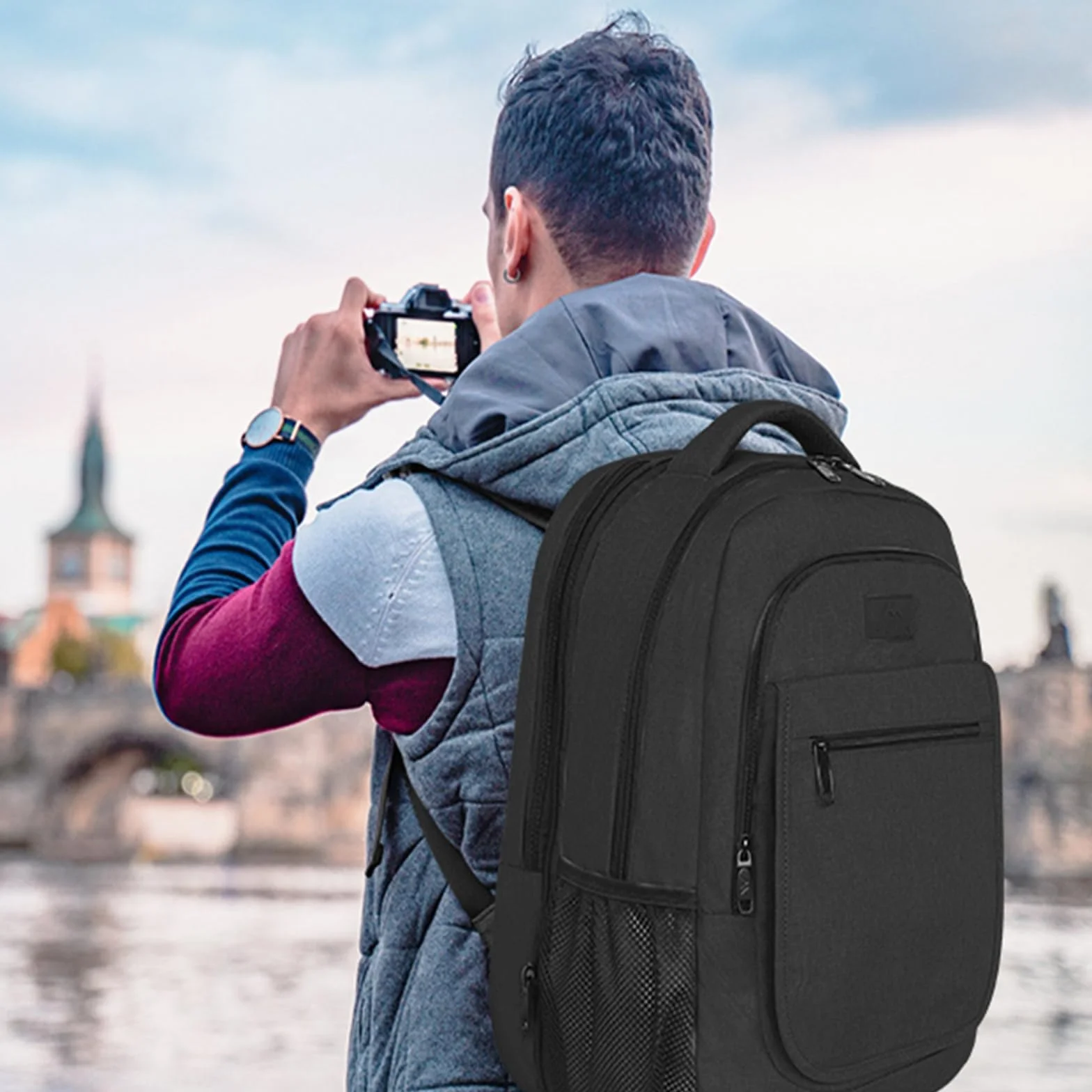 Plecak MATEIN dla mężczyzn, duży, rozszerzalny plecak na laptopa 15,6 cala z portem ładowania USB, plecak służbowy dla kobiet, wodoodporny plecak antykradzieżowy do pracy i szkoły, czarny