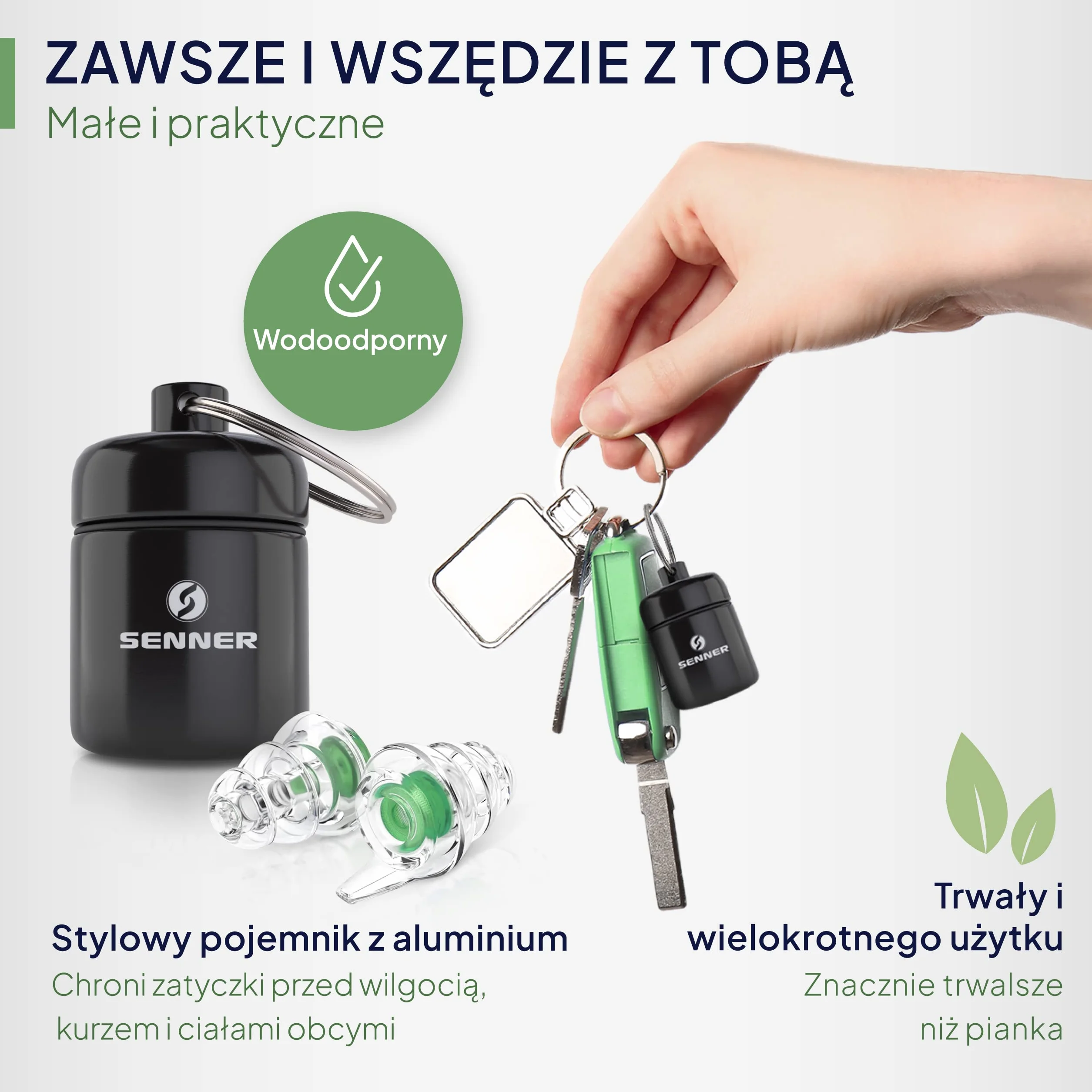 Senner MusicPro - ochronniki słuchu na festiwale, koncerty i dyskoteki, aluminiowy pojemnik, zielony/przezroczysty - zatyczki do uszu/ochrony słuchu dorośli