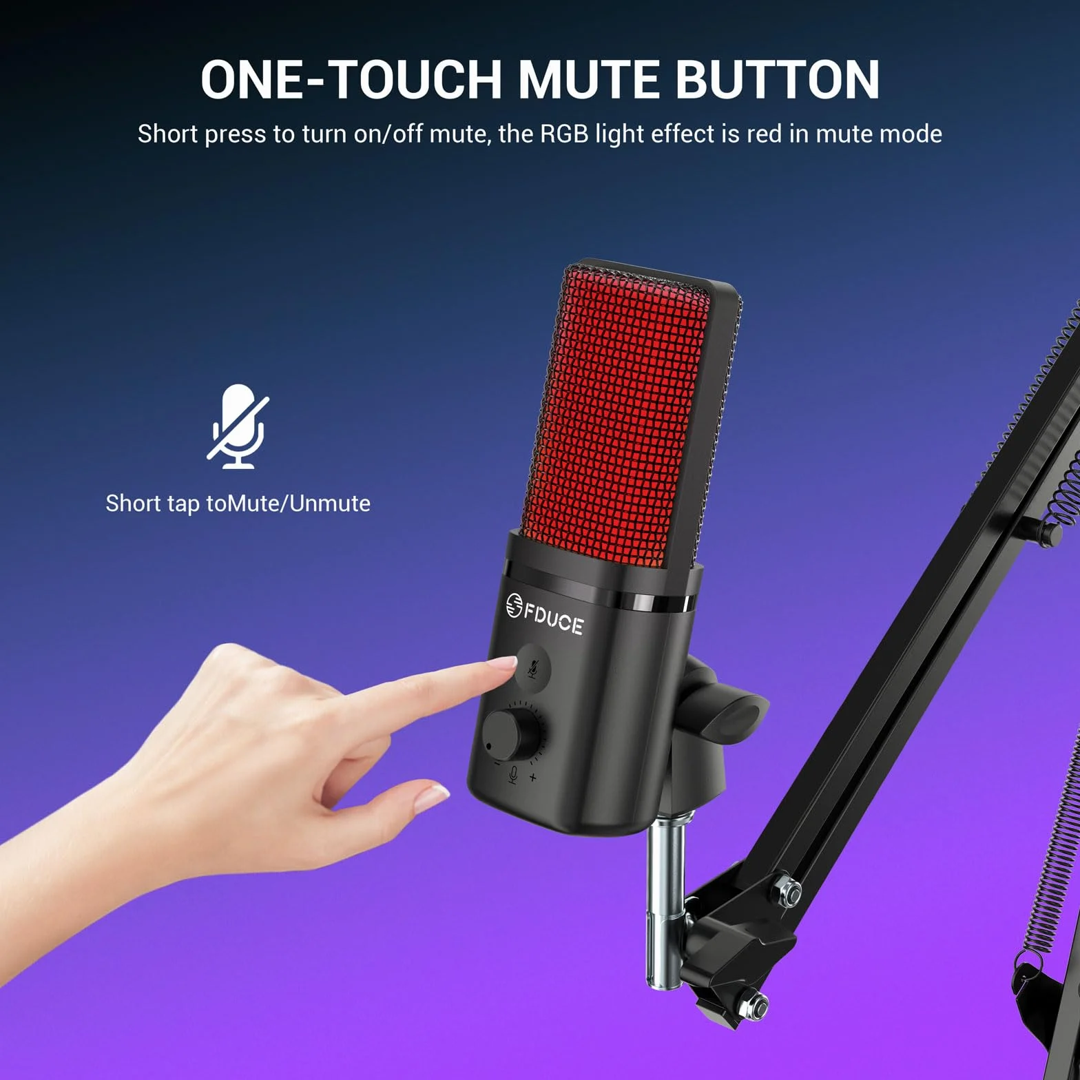 FDUCE M160 Zestaw mikrofonów do gier USB do komputera, pojemnościowy mikrofon podcastowy RGB z gniazdem monitora, szybkie wyciszanie, kontrola wzmocnienia, filtr pop, stojak wysięgnika do nagrywania