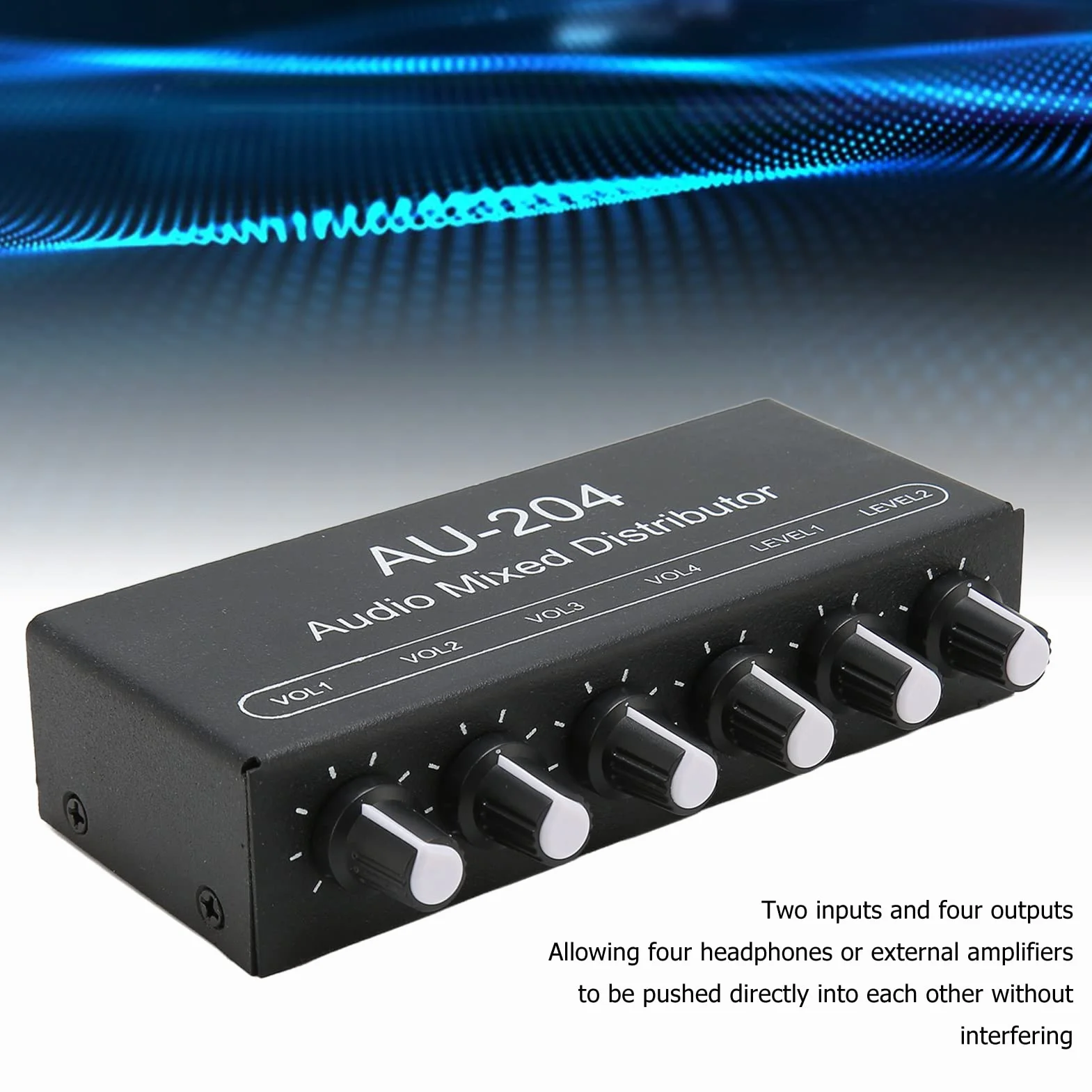 Przenośny mikser audio, stereo Sound Signal Mixer 2 w 4 Out, 3,5 mm, stereo, słuchawki, mikser do studia i na scenę