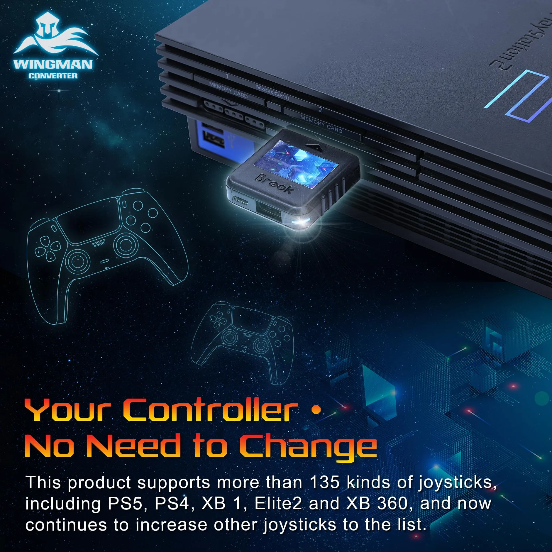 Brook Wingman PS2 Converter – Bezprzewodowy adapter dla PS4/PS3 do PS2/PS1/Classic z brelokiem [Wersja Ekskluzywna]