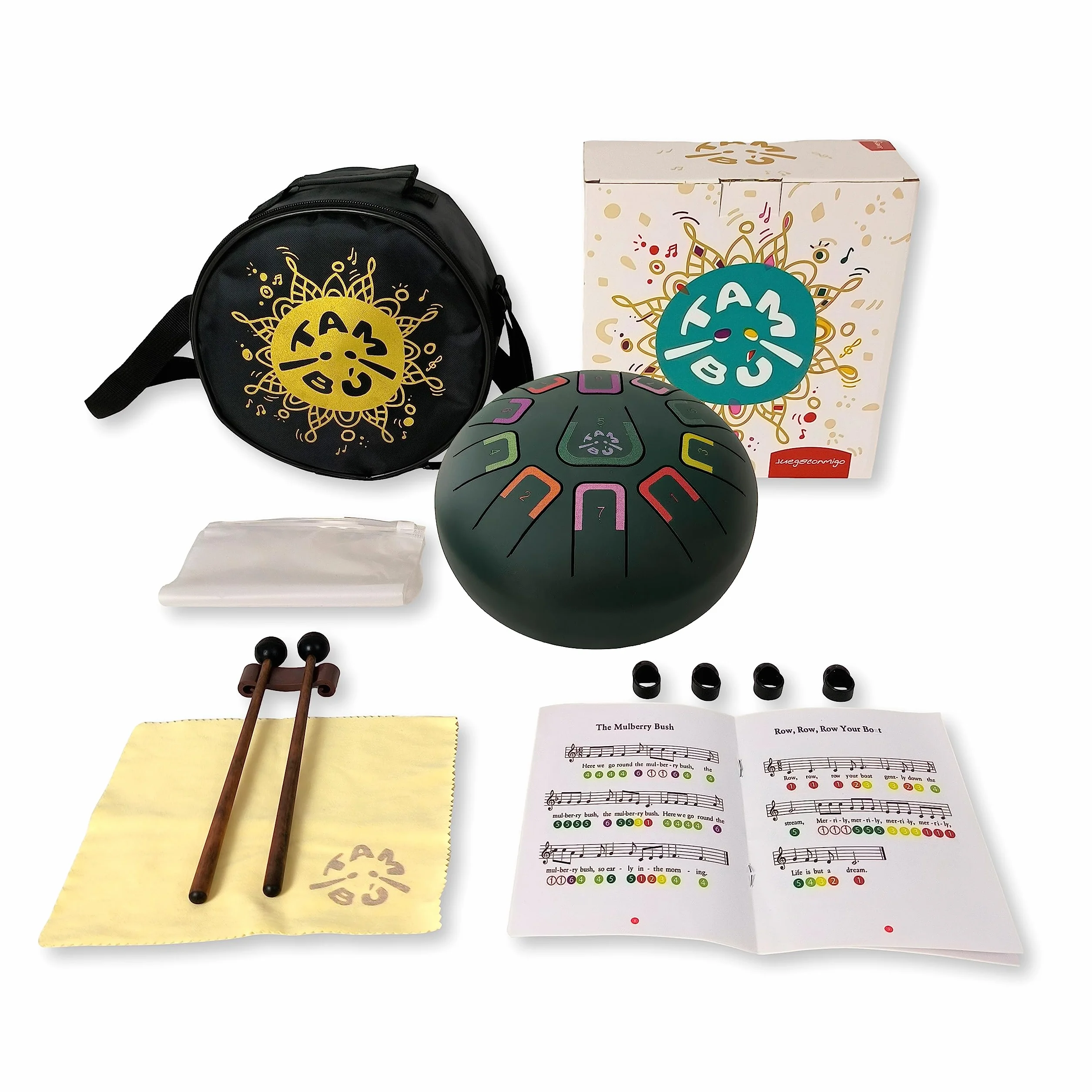 Handpan metalowy instrument perkusyjny stalowy bęben językowy 20 cm 11 dźwięków matowy zielony