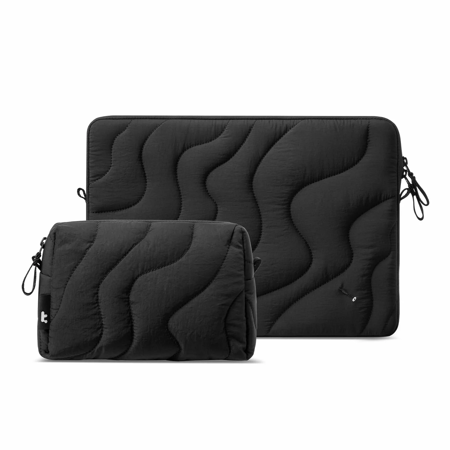 tomtoc Etui pokrowiec na laptopa do 13-calowego MacBooka Air 2024-2018 M3/A3113 M2/A2681 M1/A2337, 13-calowego MacBooka Pro M2/M1, zestaw pokrowca na laptopa Puffy Sleeve z torbą na akcesoria, Czarny