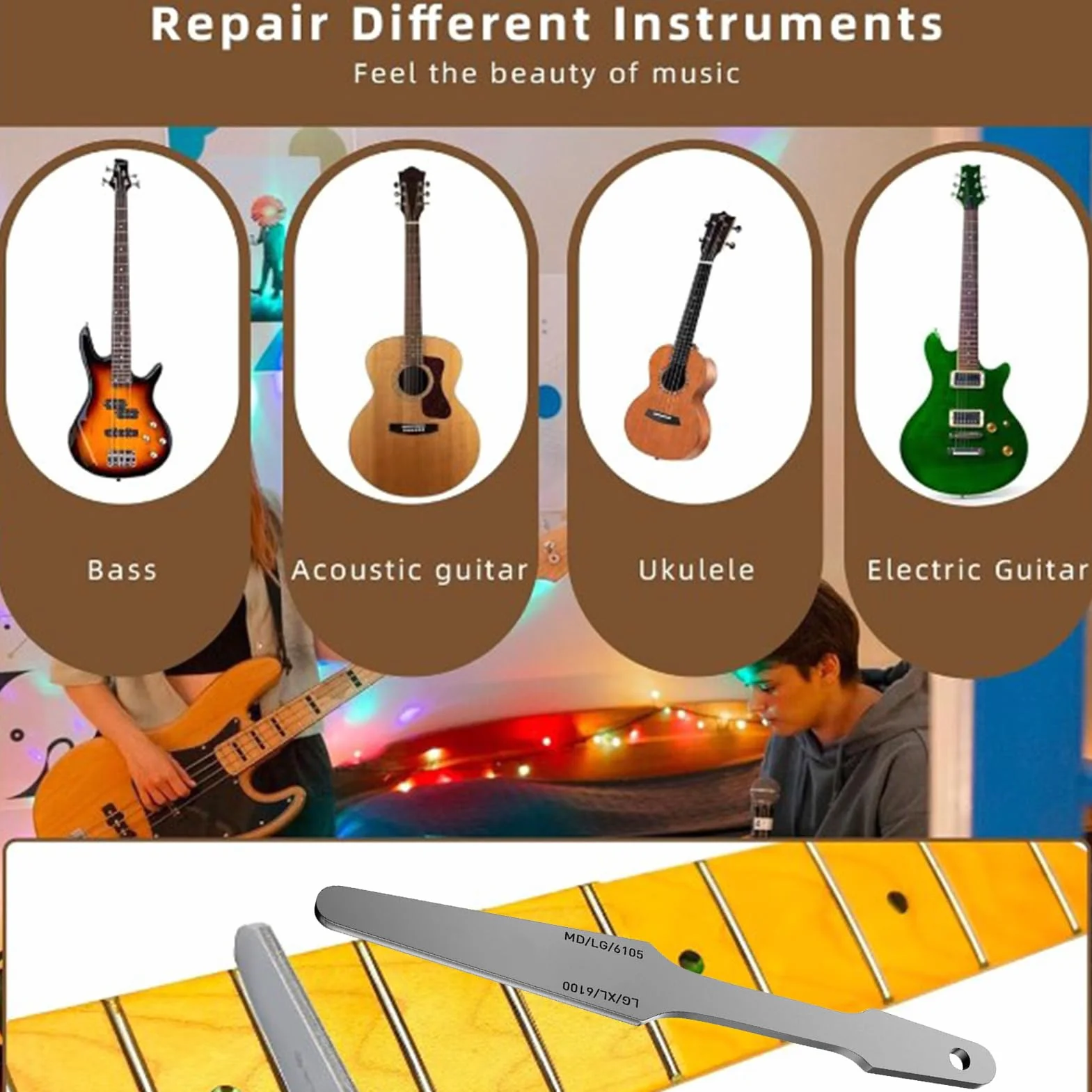 Guitar Fret Crowning File, garderoba Luthier Frets, urocze narzędzie do naprawy, przenośne kompaktowe dwustronne poziomowanie plików do konserwacji akustycznej i gitar basowych