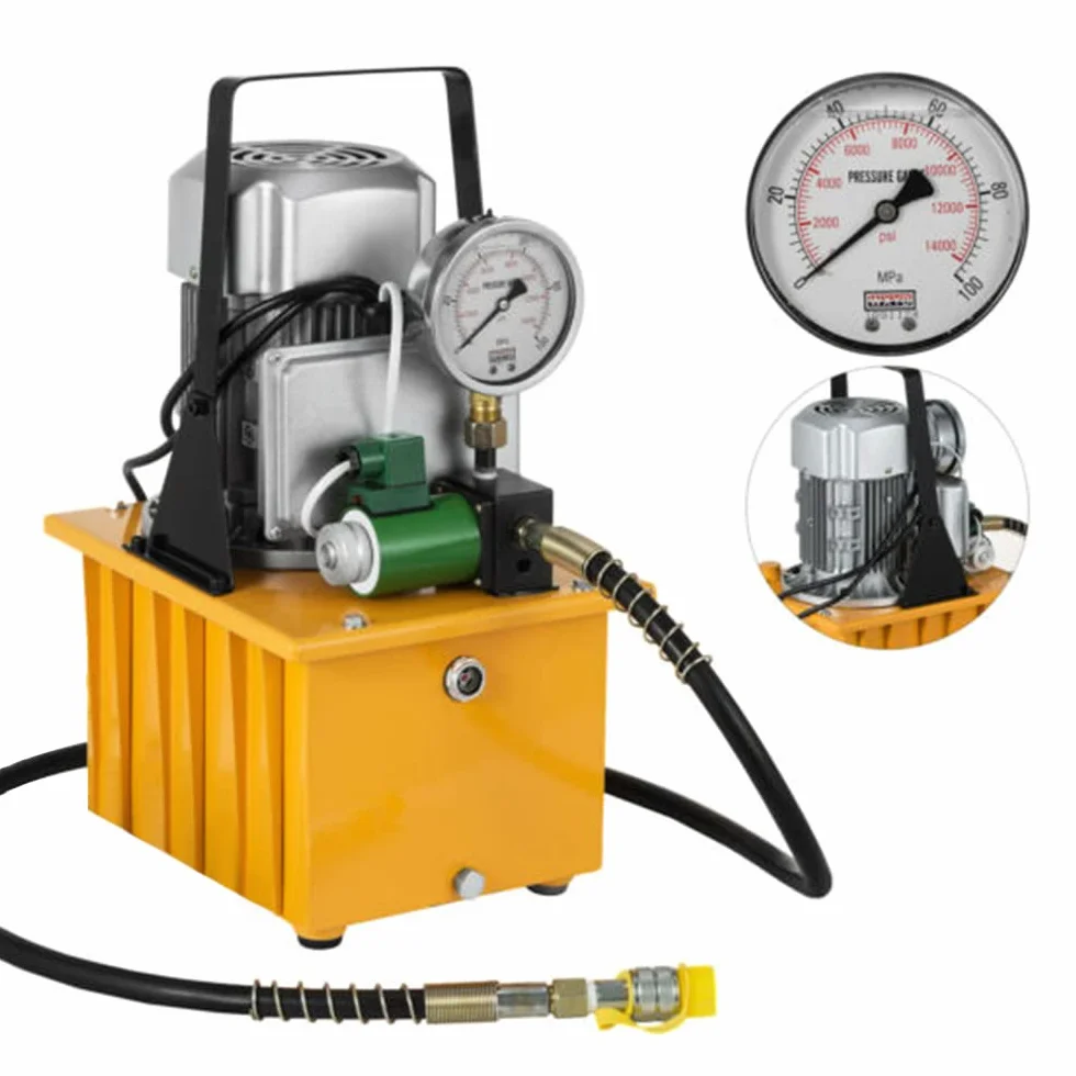 Elektryczna pompa hydrauliczna, napędzana elektrycznie, z wężem olejowym, szybkozłączka, sterowanie pedałem, proste działanie, 700 bar, 7 l
