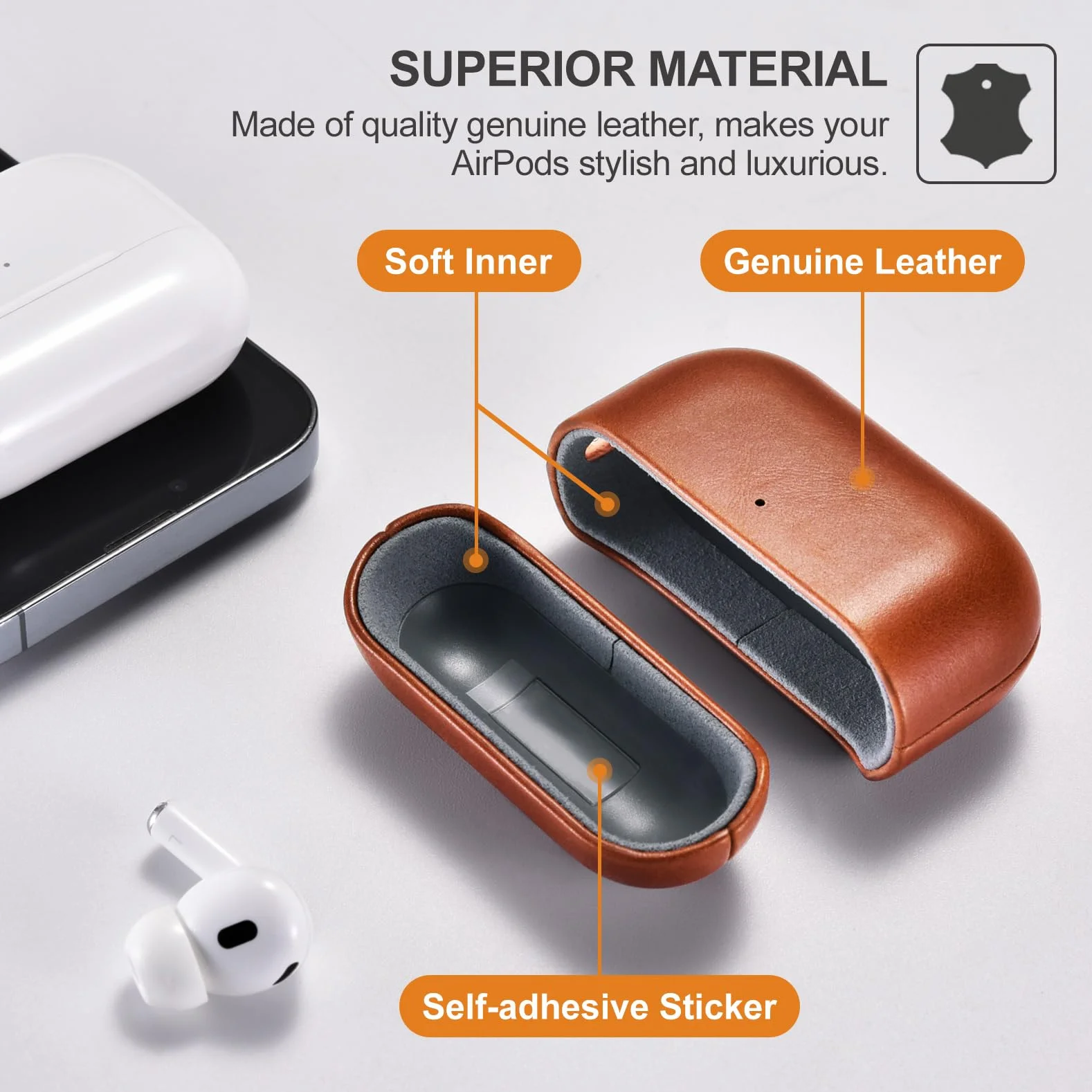 Etui z skóry na AirPods Pro 3 2025, ICARER Premium Etui ochronne z prawdziwej skóry o odporności na wstrząsy do etui ładowarki słuchawk Apple AirPods Pro 3 z obsługą ładowarki bezprzewodowej-Brązowy