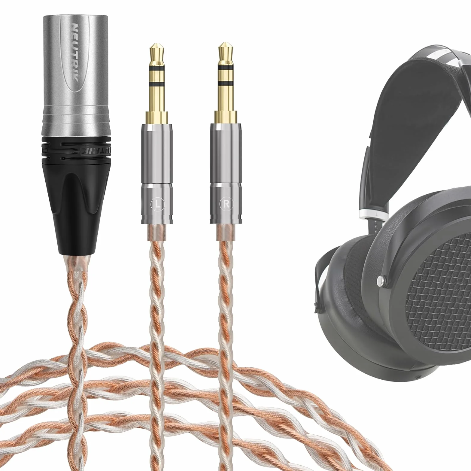GEEKRIA Apollo 3,5 mm posrebrzany podwójny kabel audio XLR, kompatybilny ze słuchawkami HIFIMAN SUSVARA SUNDARA HE1000se, Denon AH-D9200 AH-D7200 AH-D5200 AH-D600 (5 stóp/1,5 m)