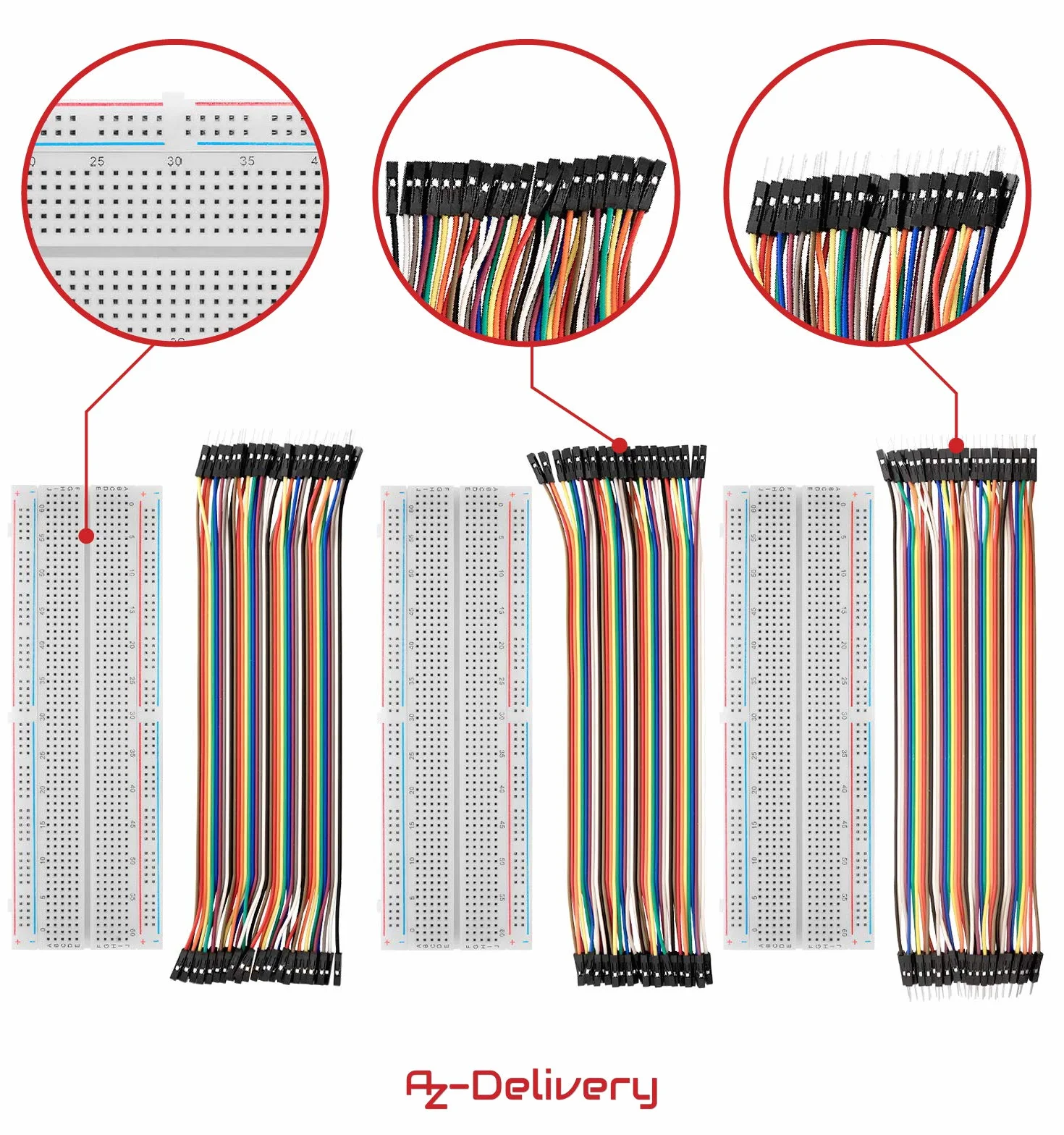 AZDelivery 3 x Breadboard Kit - 3x Jumper Wire m2m / f2m / f2f + 3szt MB102 Breadbord kompatybilny z Arduino i Raspberry Pi wraz z e-book!