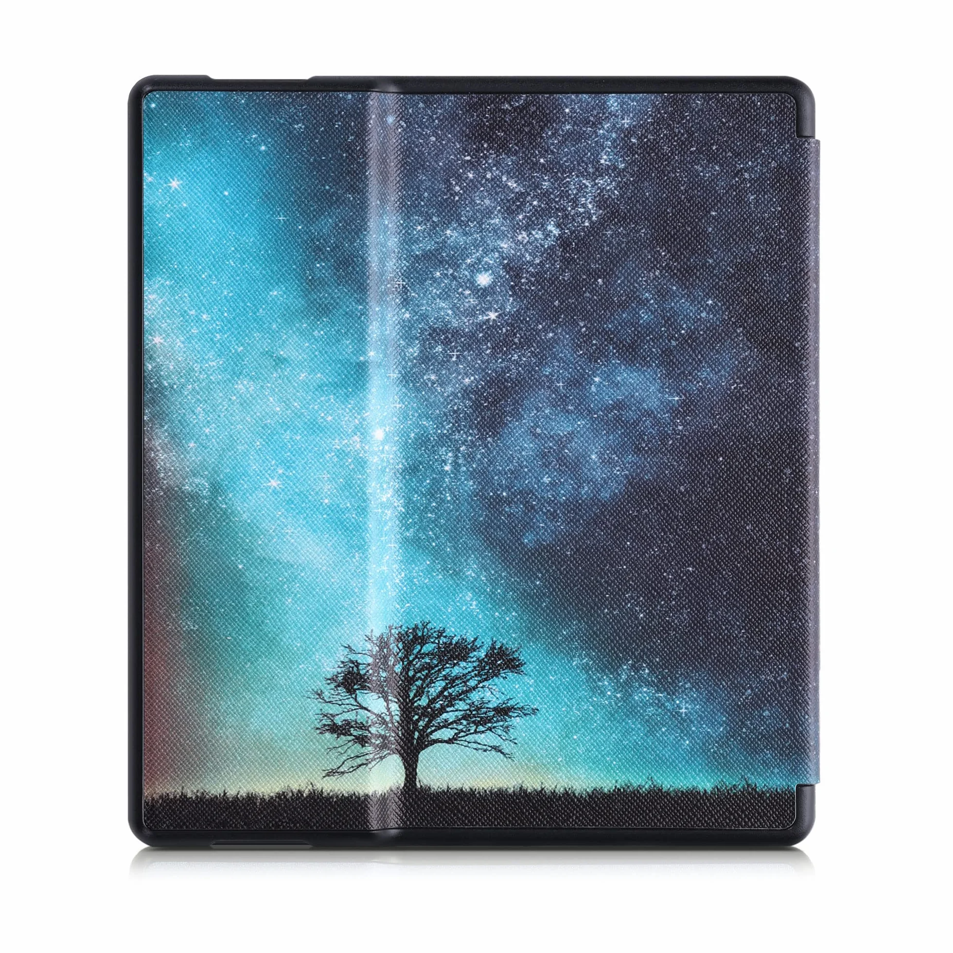 kwmobile Etui z Klapką Kompatybilne z Amazon Kindle Oasis 10. Generacji - Etui na czytnik e-booków - Galaxy Tree Meadow Niebieski Szary Czarny