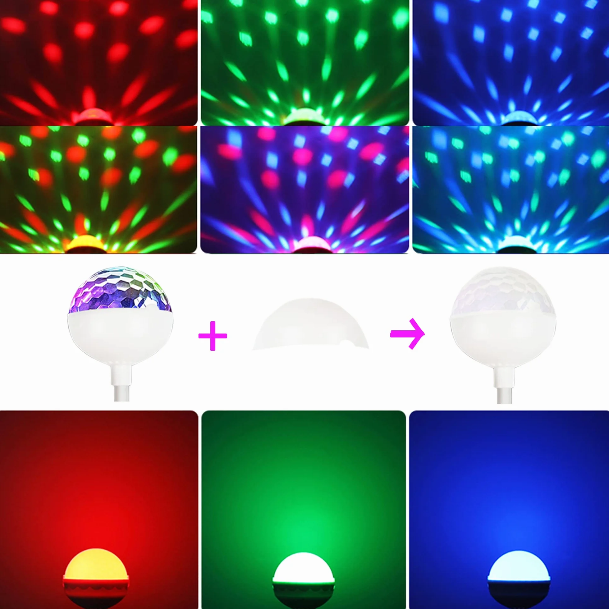 Mini Kula Dyskotekowa z lampką nocną, Światła atmosfery samochodu USB kontrolowana muzyka Strobe Magic Ball z pilotem do dekoracji imprezowej DJ klub scena urodziny