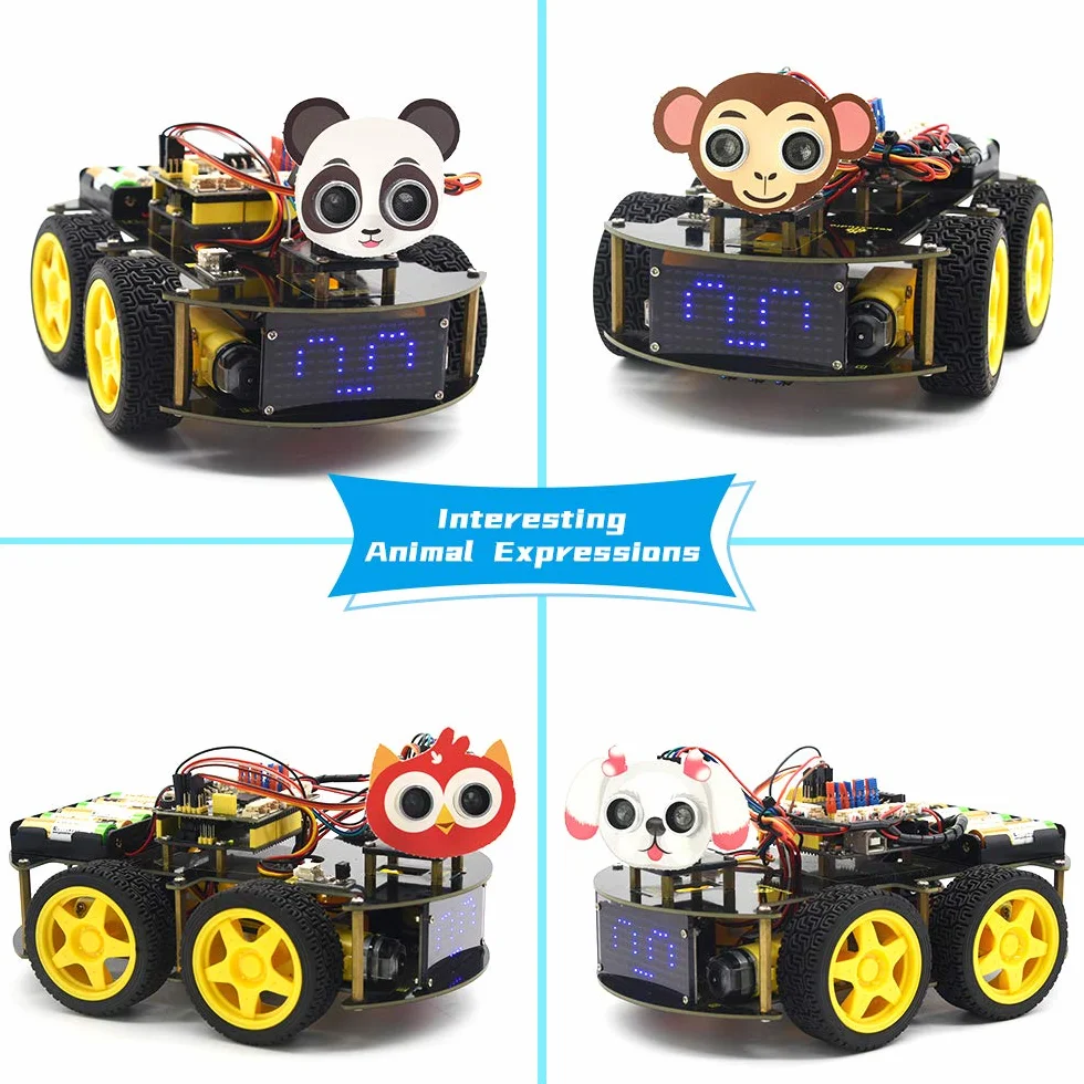 KEYESTUDIO 4WD zestaw do montażu robota V2.0+, kompatybilny z elektroniką Arduino IDE z mikrokontrolerem, modułem śledzenia line, czujnik ultradźwiękowy