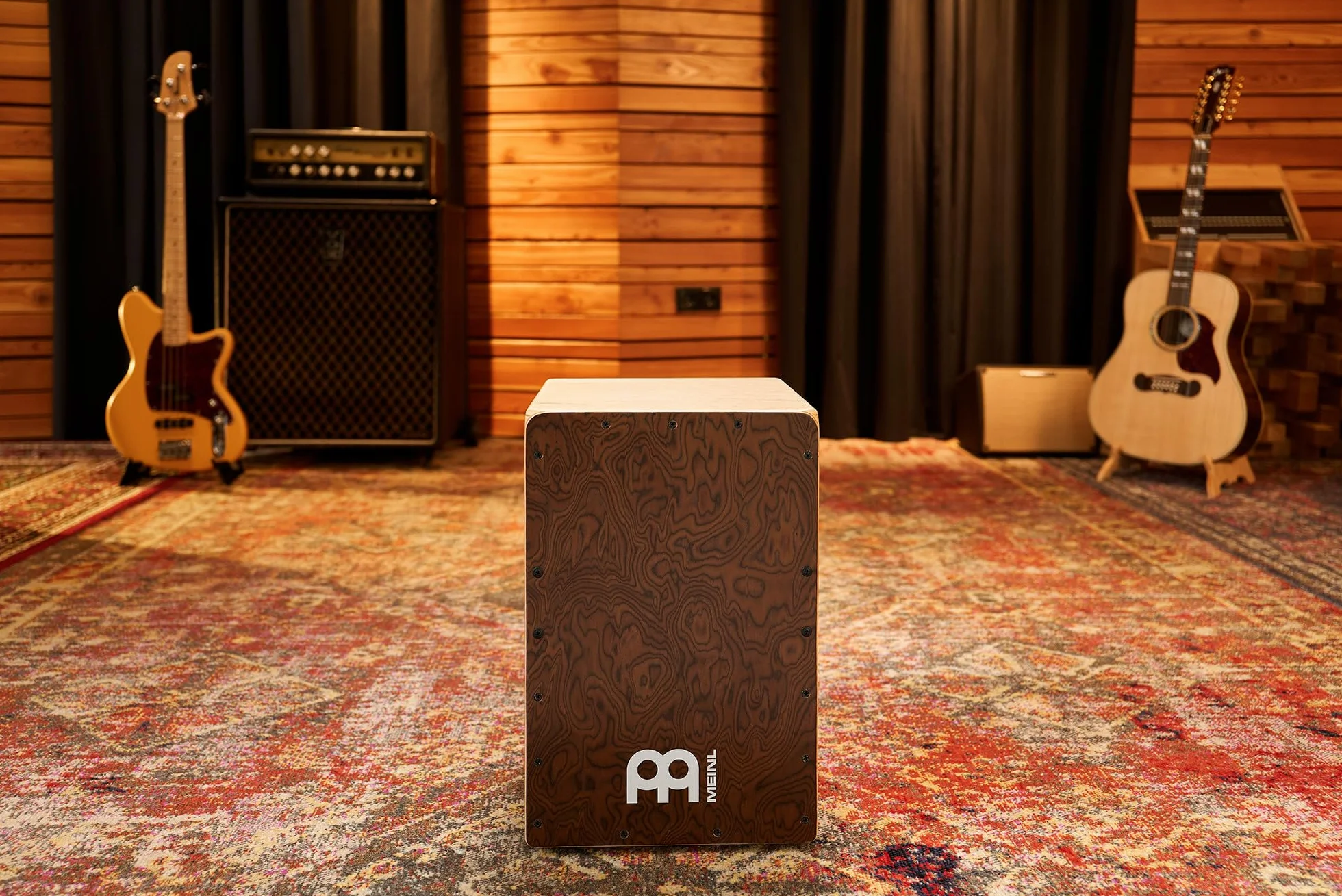 Meinl Percussion Snarecraft Cajon Instrument – Kompaktowy Cajon z Dwoma Sprężynami Werblowymi – Panel Przedni Burl Wood (SC80BW)