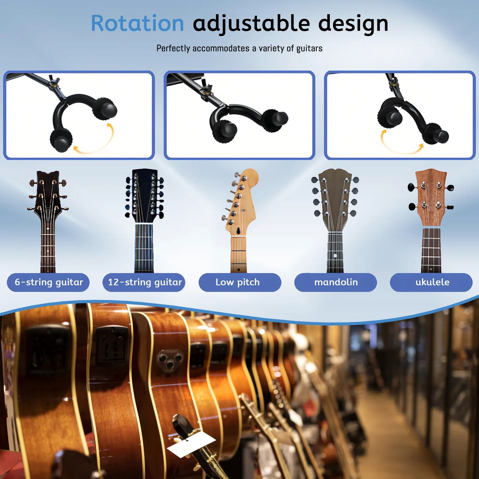 Uchwyt ścienny do gitary z wieloma wieszakami na gitarę, mieści 8 giter, aluminiowy metalowy uchwyt ścienny na gitarę, regulowany stojak na gitarę akustyczną gitarę elektryczną basową (zestaw 8