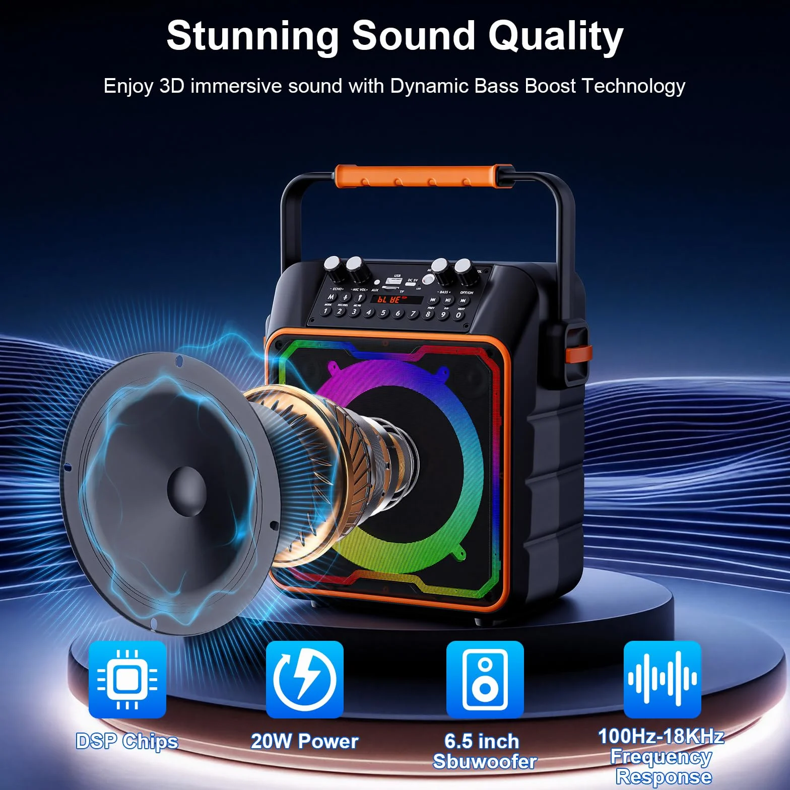 urządzenie do karaoke z 2 mikrofonami dla dorosłych i dzieci, Bluetooth głośnik z przedwzmacniaczem dla mikrofonów, przenośna instalacja do karaoke Bluetooth, box na imprezę do karaoke