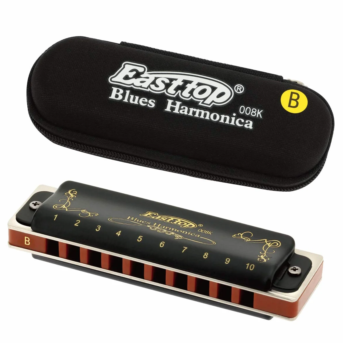 Easttop Harmonijka B 10 otworów, 20 tonów, diatoniczna harmonijka bluesowa z czarnym etui