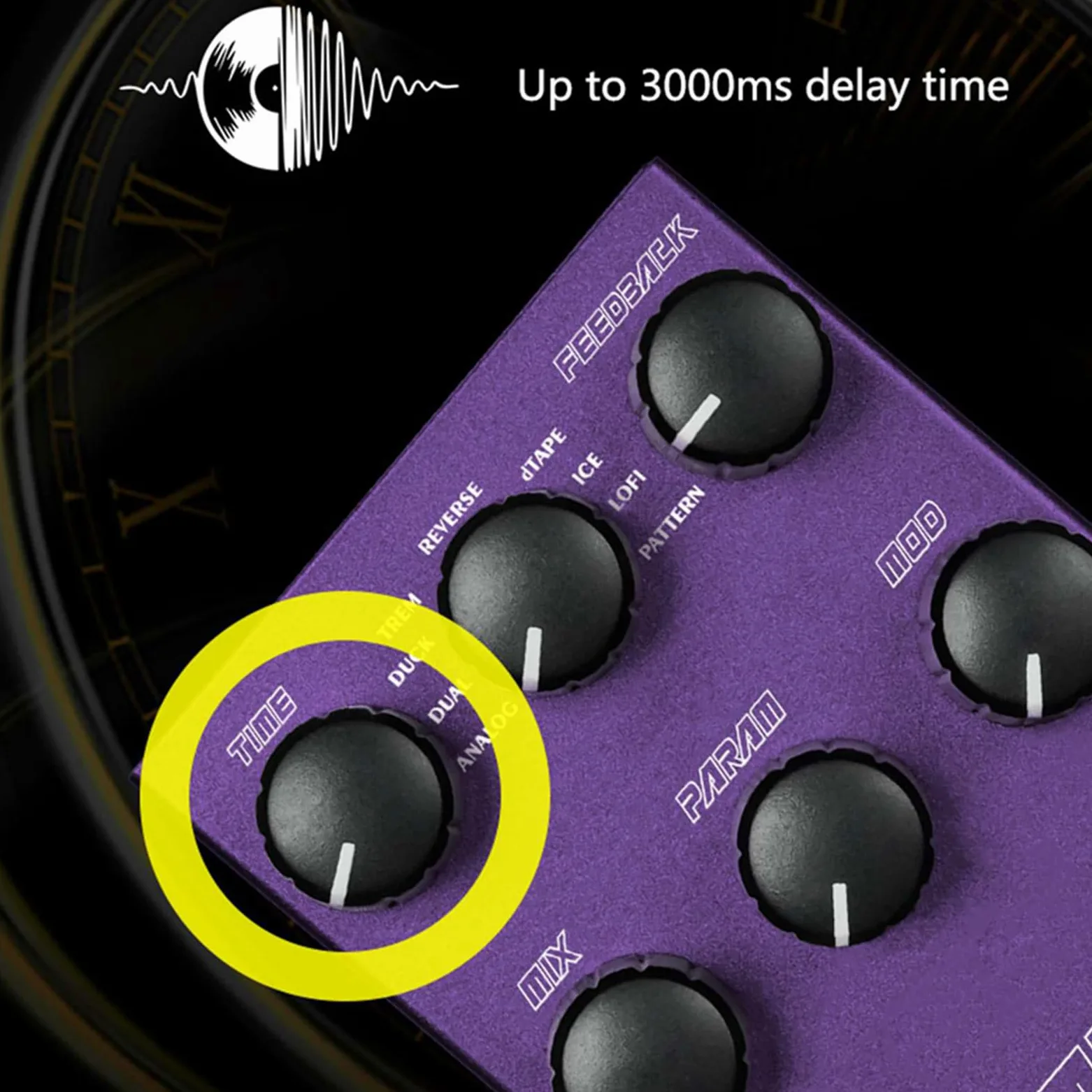 M-VAVE gitarowy Overdrive, efekt pedału opóźnienia DC9V/Typ-C 2 DELAY cyfrowy efekt gitarowy metody zasilania, kolor fioletowy