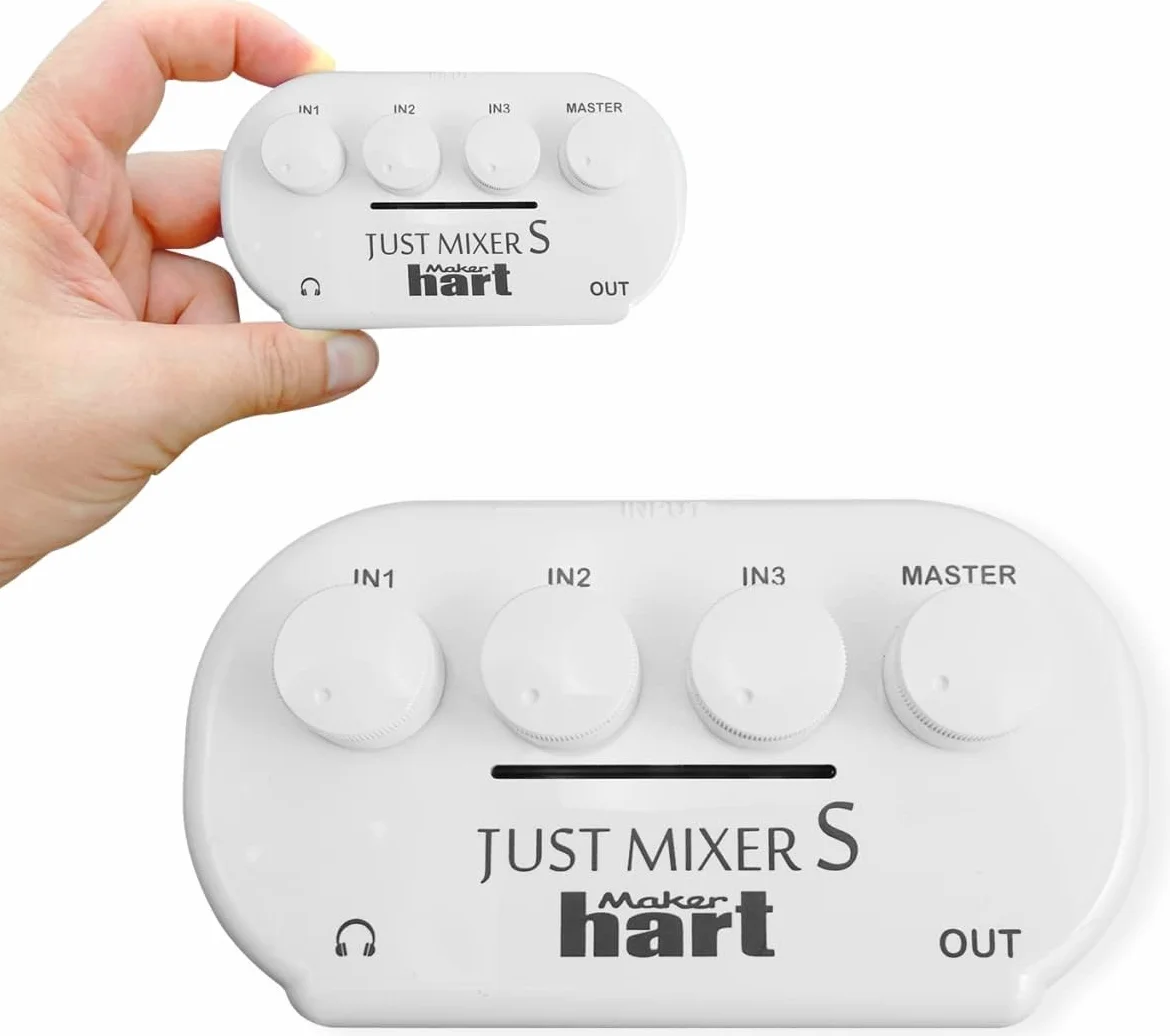 Maker hart Just Mixer S - 3 kanały 3,5 mm wejście stereo/wyjście mini mikser audio bateria/zasilany przez USB, przenośny kieszonkowy mikser audio