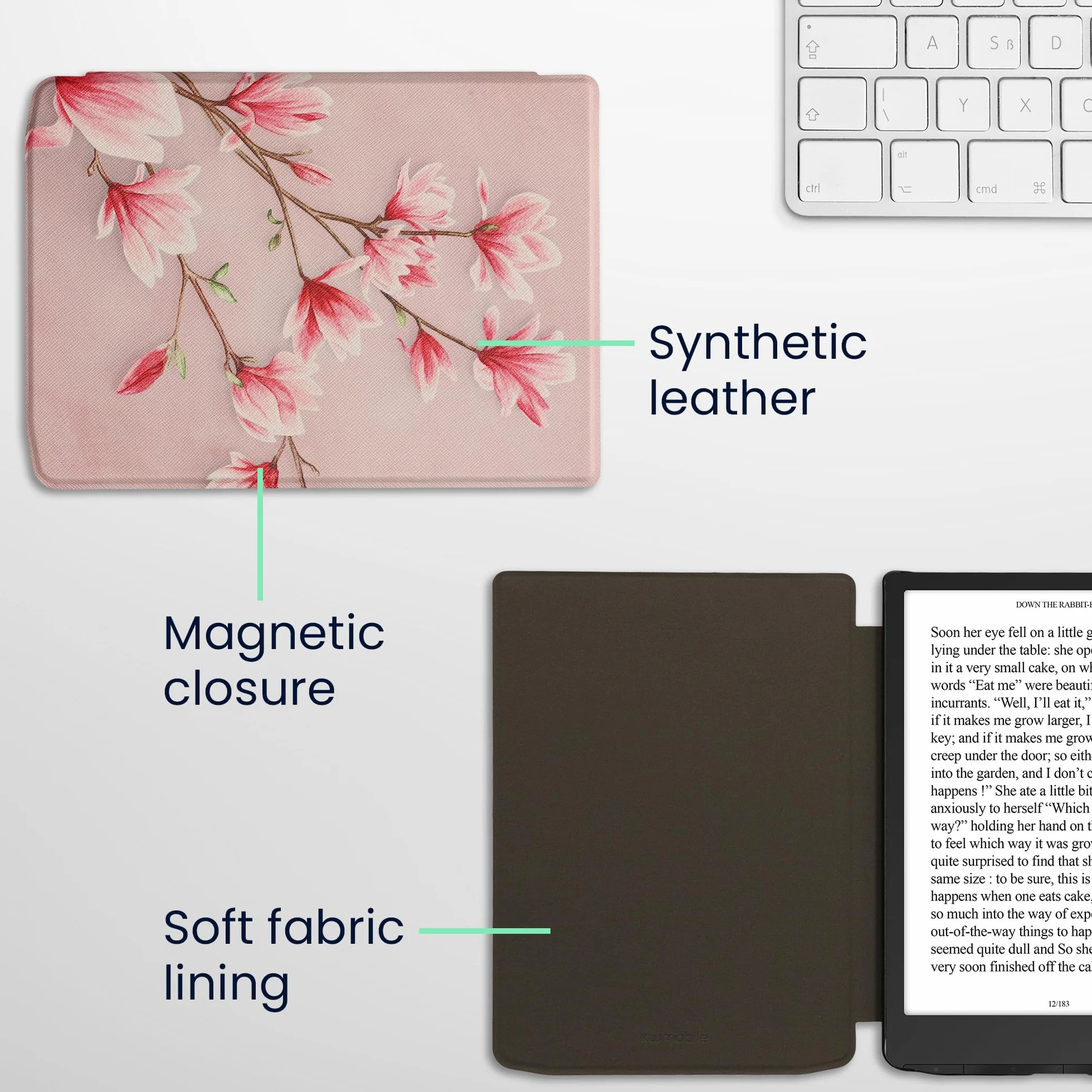 kwmobile Etui kompatybilne z Pocketbook InkPad 4 / Color 3 / Color 2 / Vivlio InkPad 4 / InkPad Color 3 etui - pokrowiec na czytnik e-booków - magnolie różowy/biały/zakurzony róż
