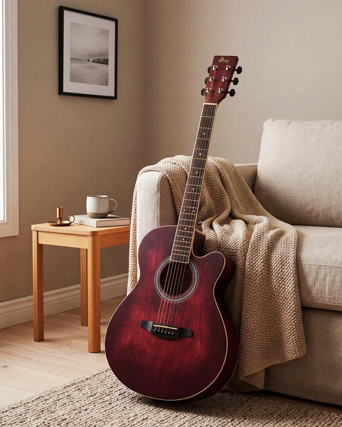Winzz gitara akustyczna ze stalową struną, początkujący, dla dorosłych, dla uczniów, elegancka, unikalny wzór kolorów, 100 cm, czerwona