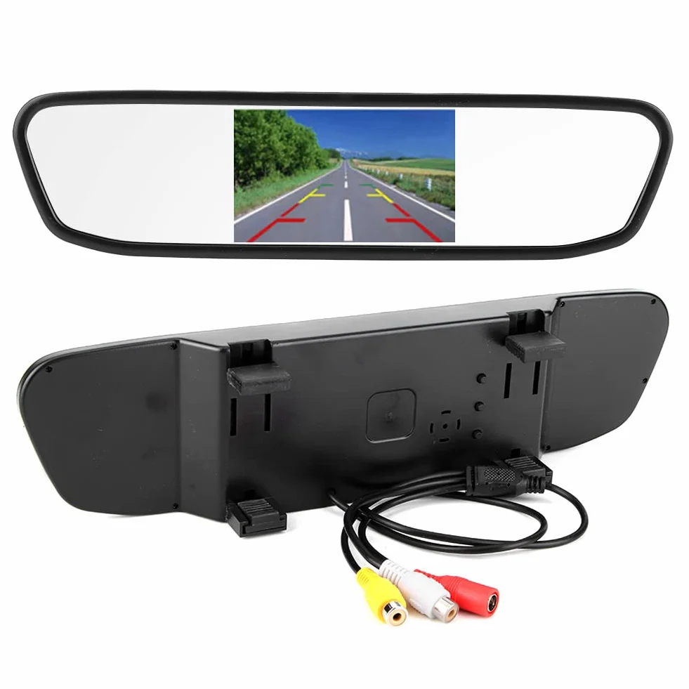 4,3-calowy Monitor HD TFT-LCD w Lusterku Wstecznym, Ekran Monitora Samochodowego 480 H X 272 V, Kamera Cofania w Lusterku Wstecznym Samochodu, 12 V, 2 Kanały Wejścia Wideo