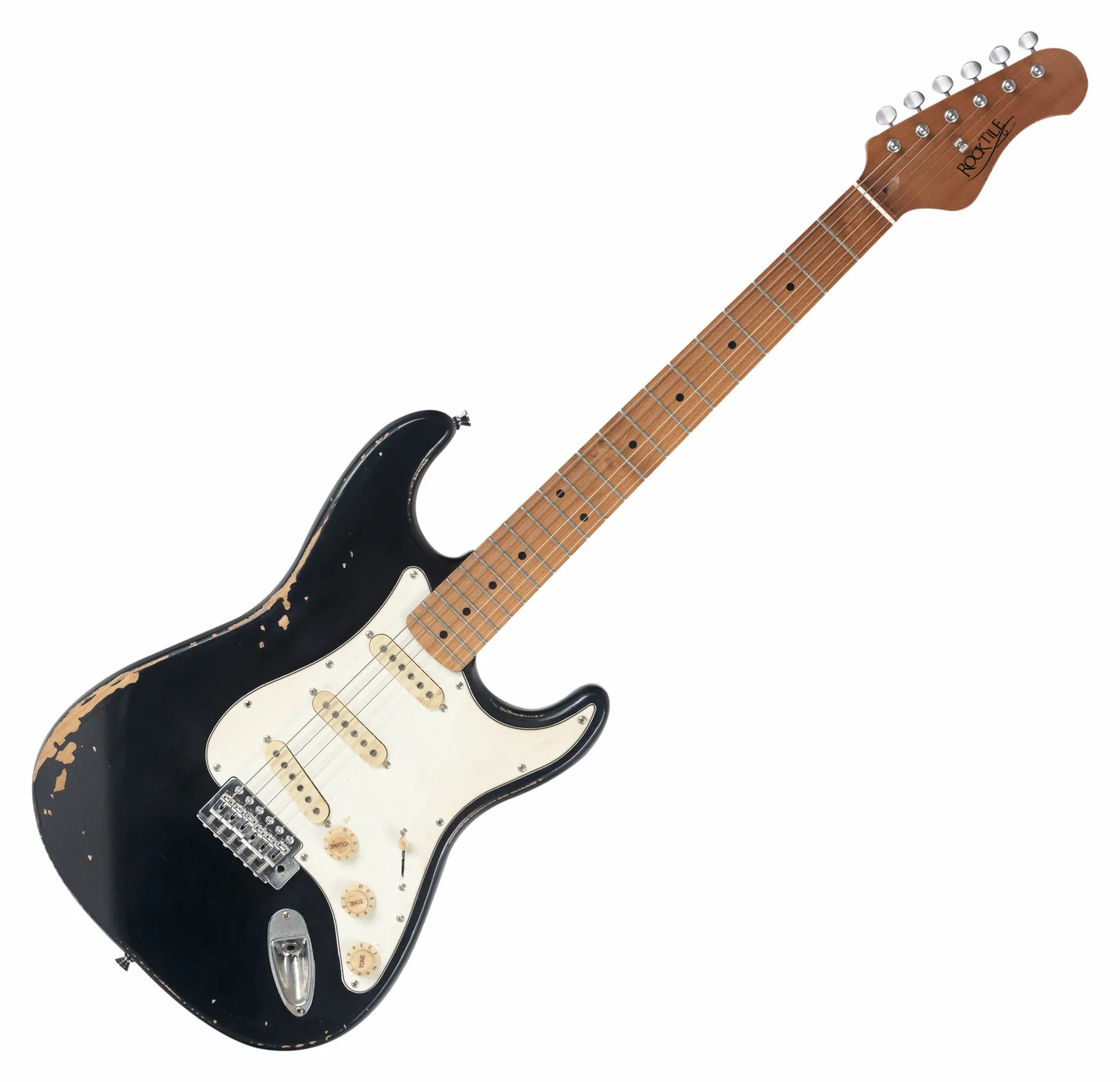 Rocktile Vinstage ST-RMBK gitara elektryczna relicowa jesion prażony klon 3 x Single Coil Pickup czarny