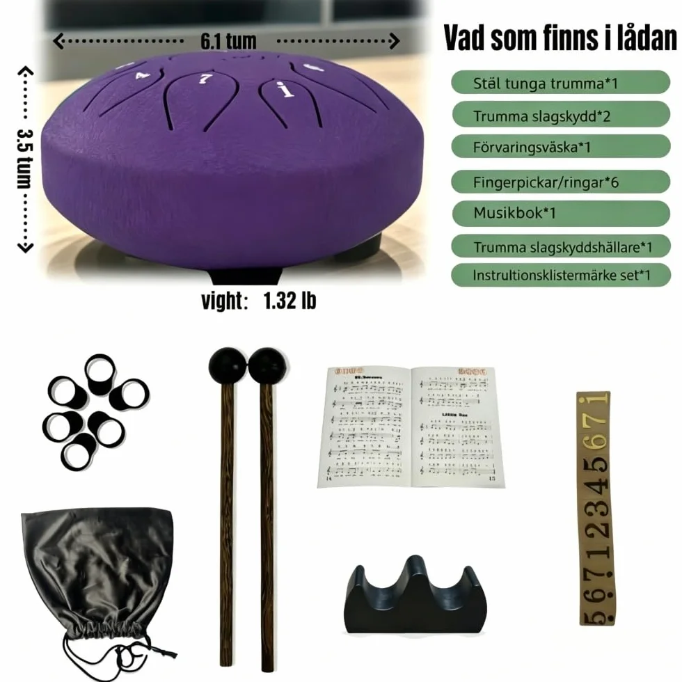 Tongue Drum 6 cali 11 tonów Stalowy Fioletowy