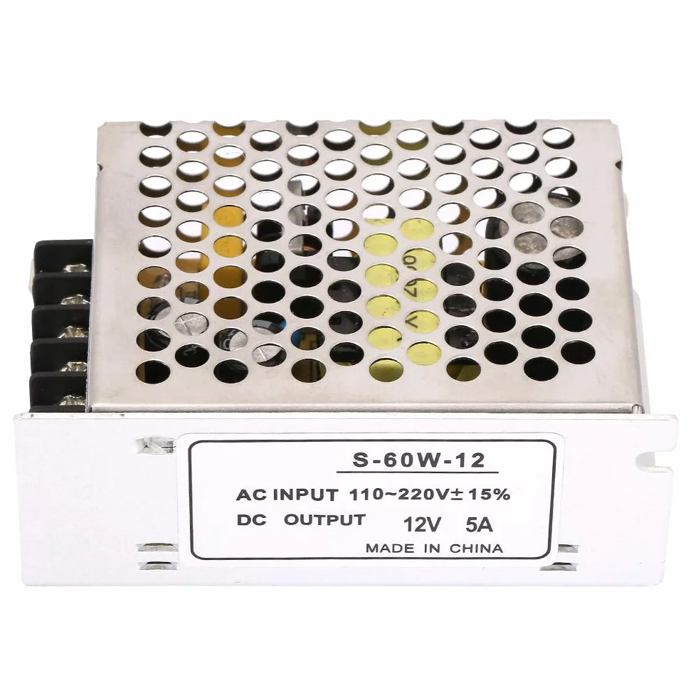 KSTE Zasilacz impulsowy 12 V, 5 A 12 V, uniwersalny wyłącznik zasilania – AC/DC, regulowany zasilacz impulsowy do zasilacza LED