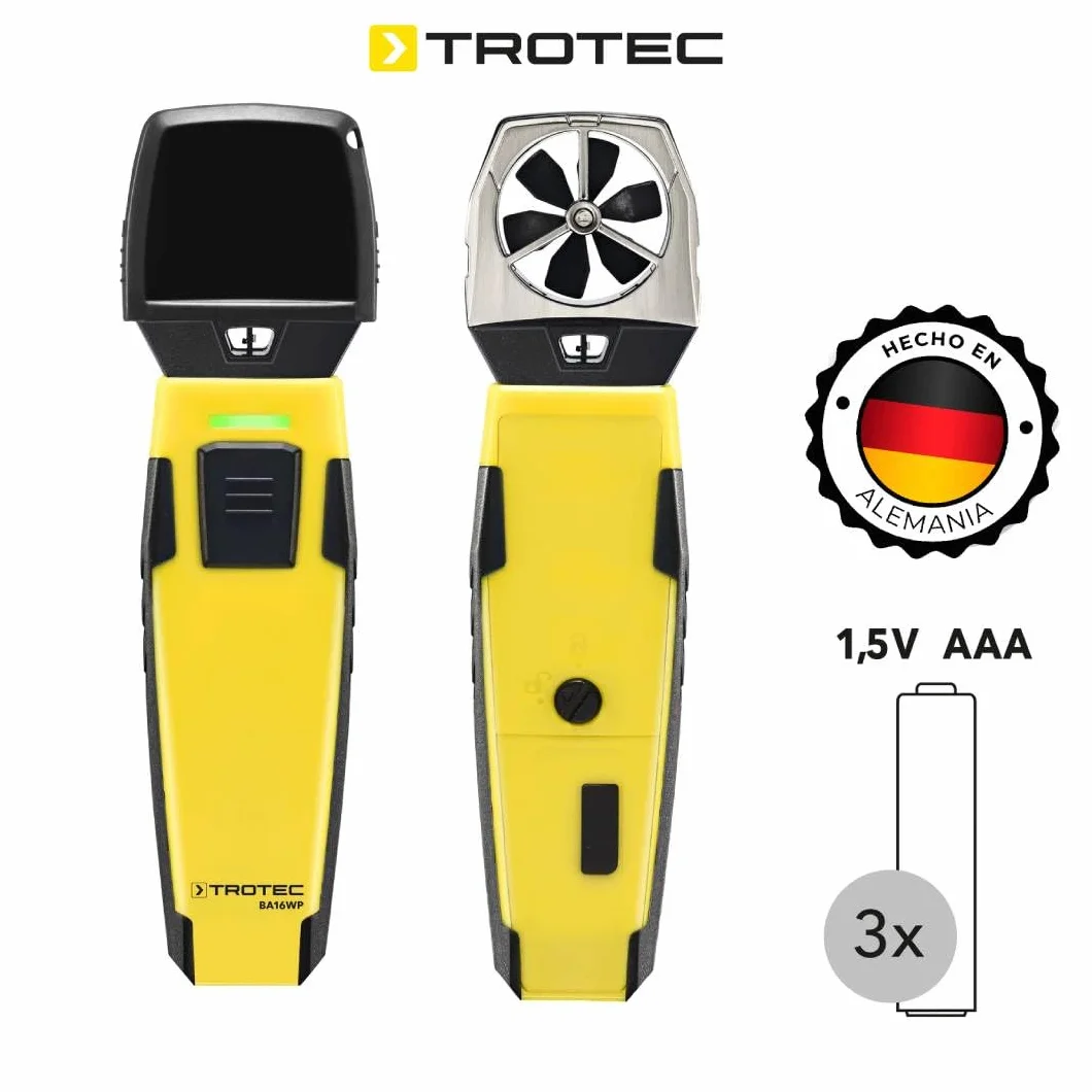 TROTEC Przenośny anemometr BA16WP, miernik prędkości wiatru, temperatury i wilgotności, aplikacja mobilna wielofunkcyjna, kompaktowa, dokładne wyniki