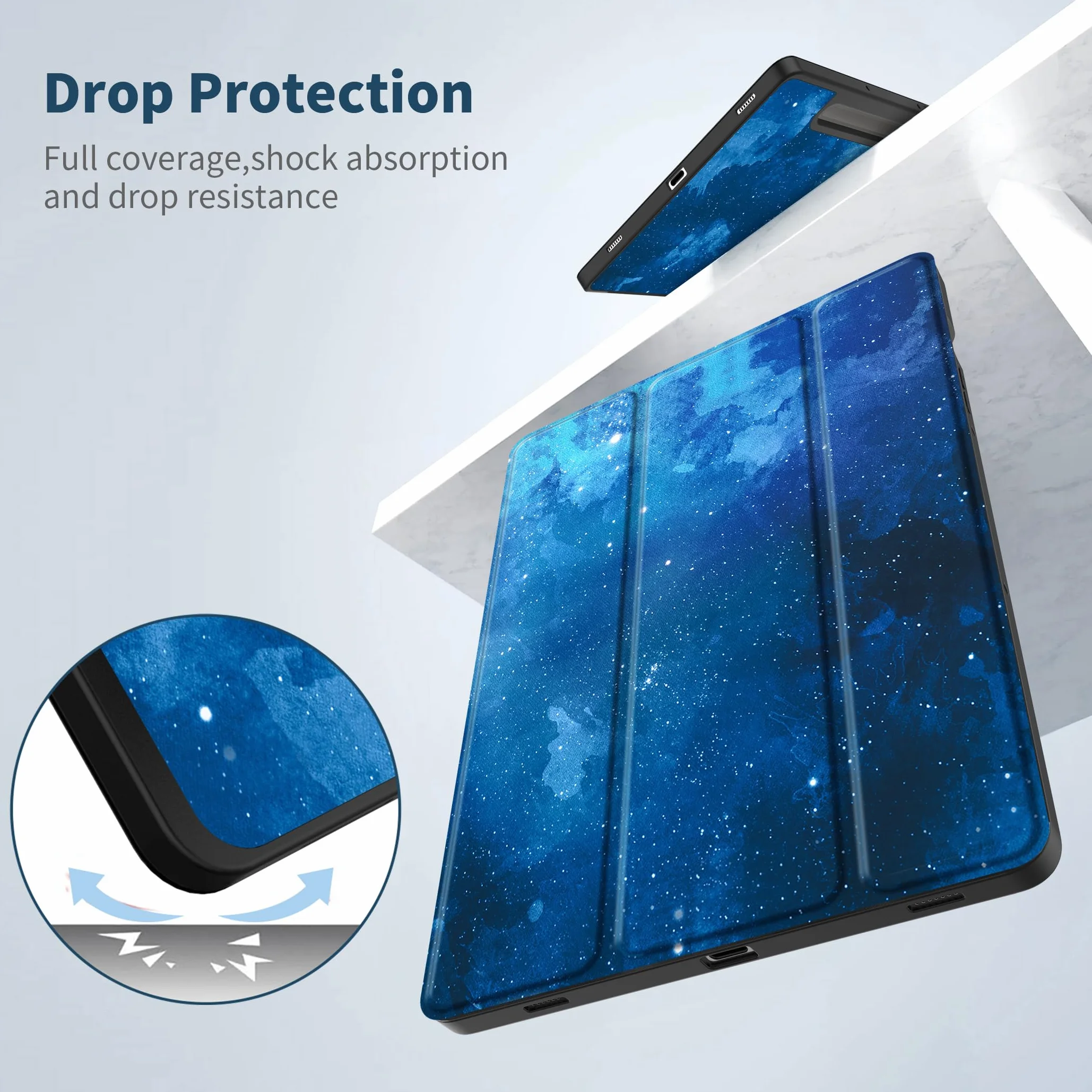 EasyAcc Etui do Samsung Galaxy Tab S10+, Galaxy Tab S9 FE+/S9 Plus 12,4 cala z uchwytem S Pen - ultra cienkie z funkcją stojaka Slim PU skórzane etui ochronne, niebieskie gwiazdy