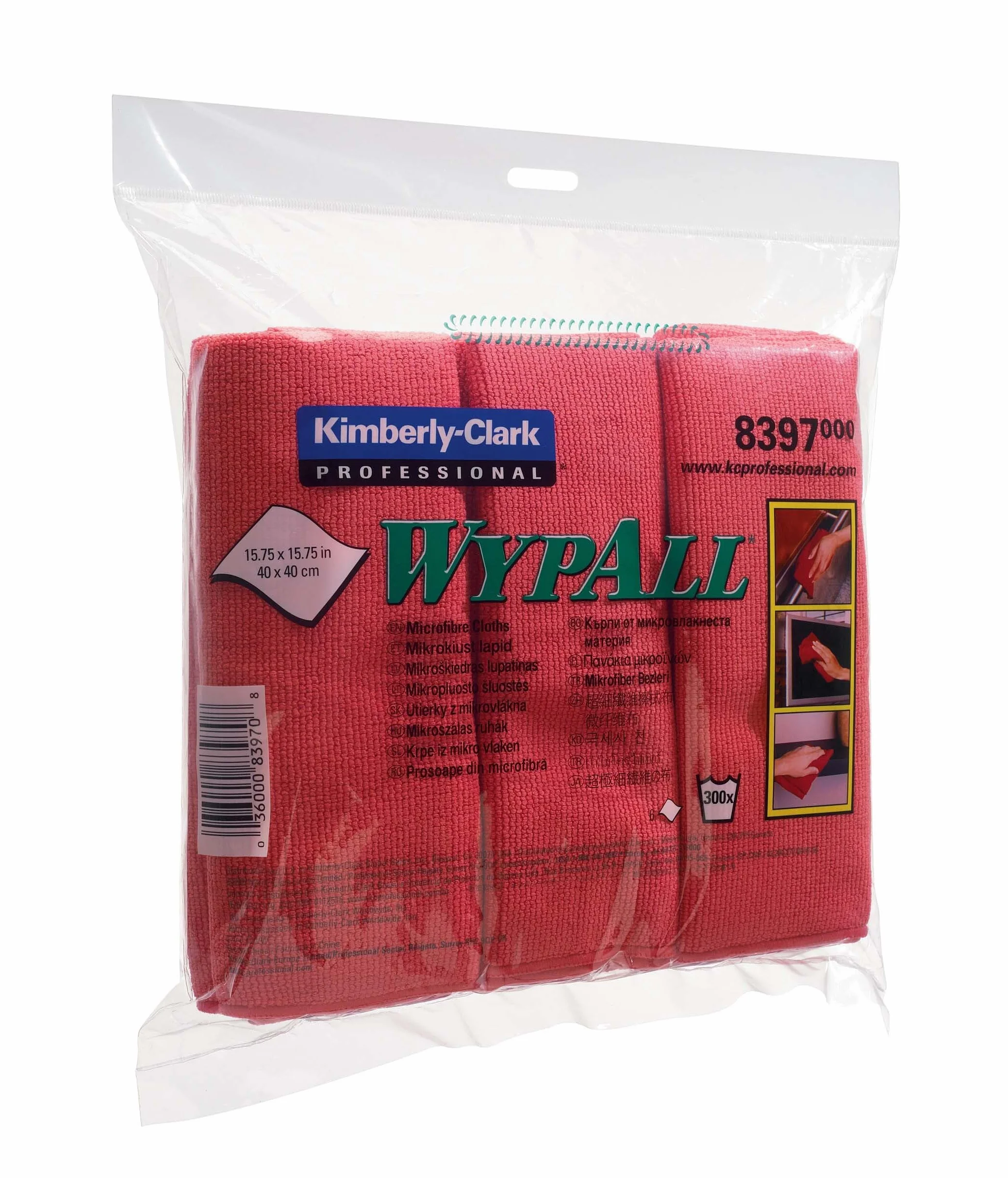 WypAll Ściereczki z mikrofibry 8397 – 4 paczki z 6 chusteczkami, czerwone