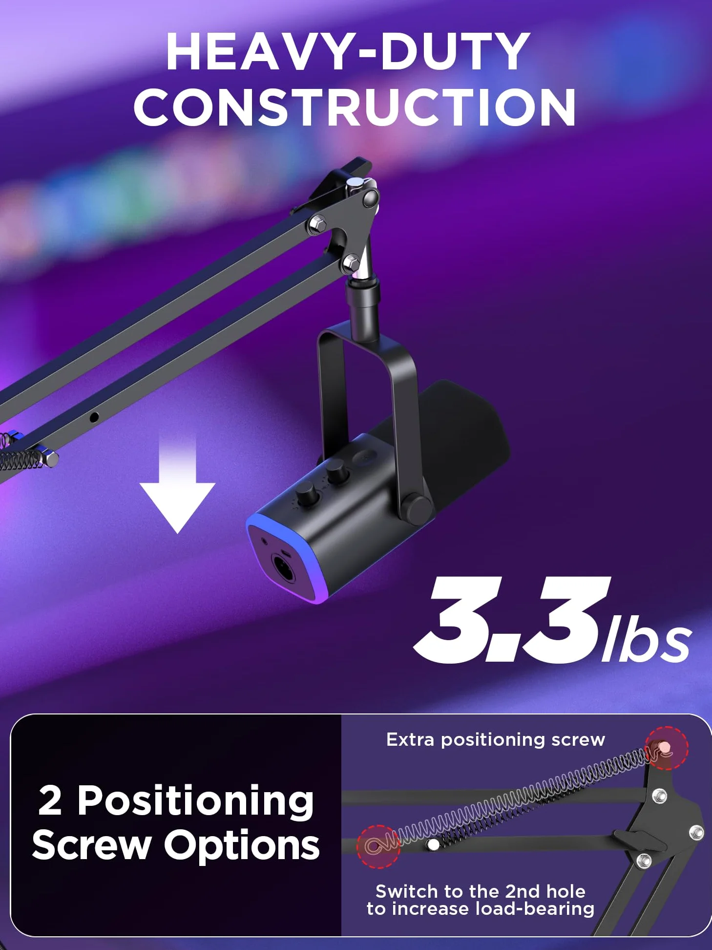 InnoGear Stojak do mikrofonu Blue Yeti regulowany amortyzator wysięgnik nożycowy stojak z adapterem śrubowym 3/8" do 5/8" mocowanie amortyzator przednia szyba filtr pop mikrofon klips uchwyt opaski kablowe